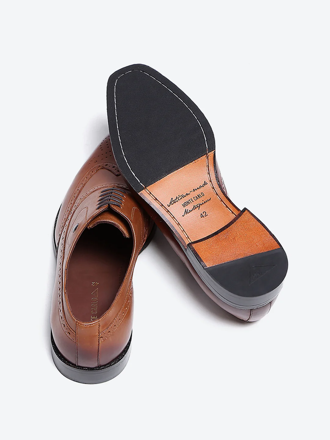 Men Tan Lace Up Leather Formal Brogues - Image 6
