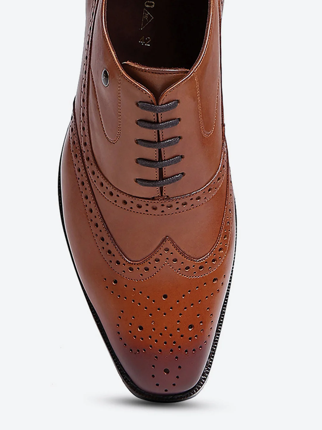 Men Tan Lace Up Leather Formal Brogues - Image 8