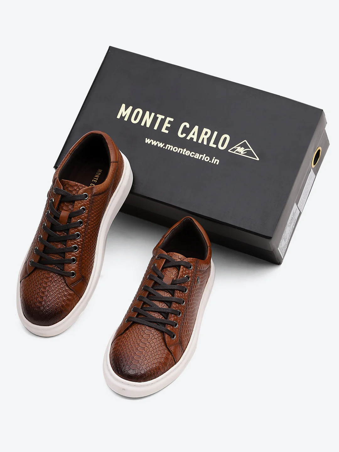 Men Tan Lace Up Leather Sneakers - Stylish & Comfortable - Image 2