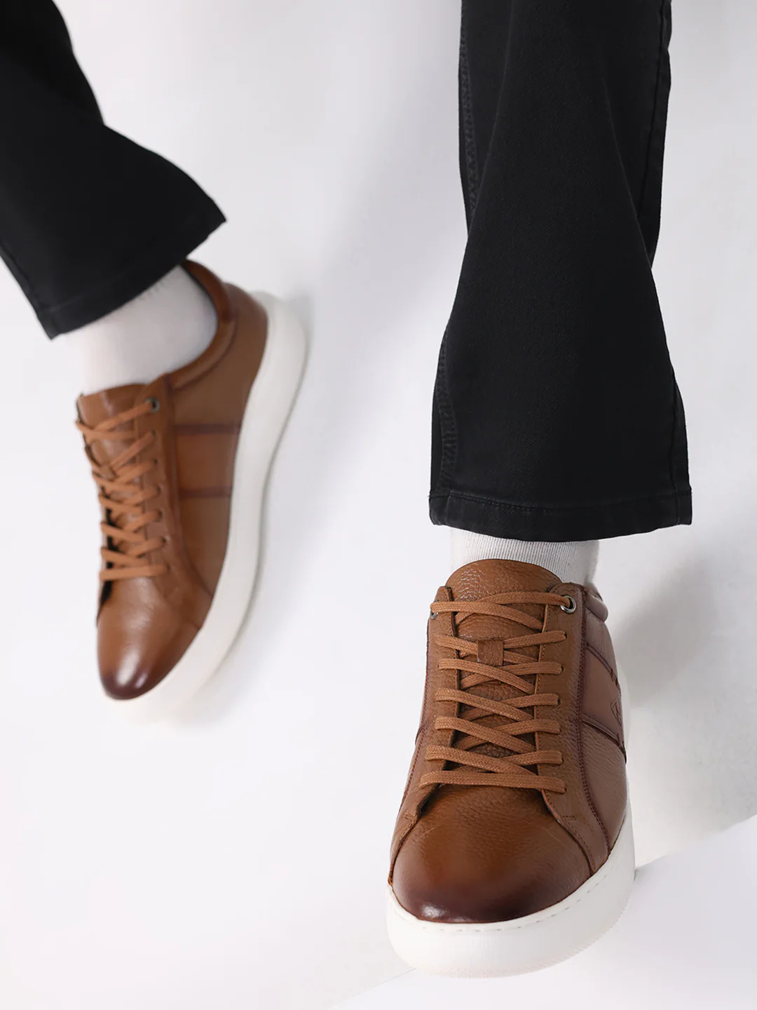 Men Tan Lace Up Leather Sneakers - Stylish & Comfortable - Image 10