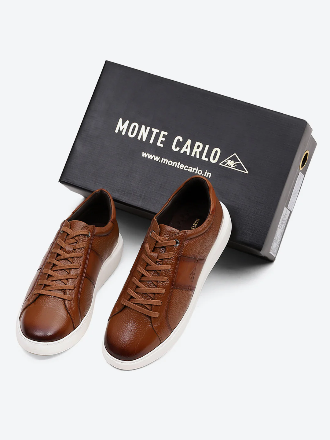 Men Tan Lace Up Leather Sneakers - Stylish & Comfortable - Image 2