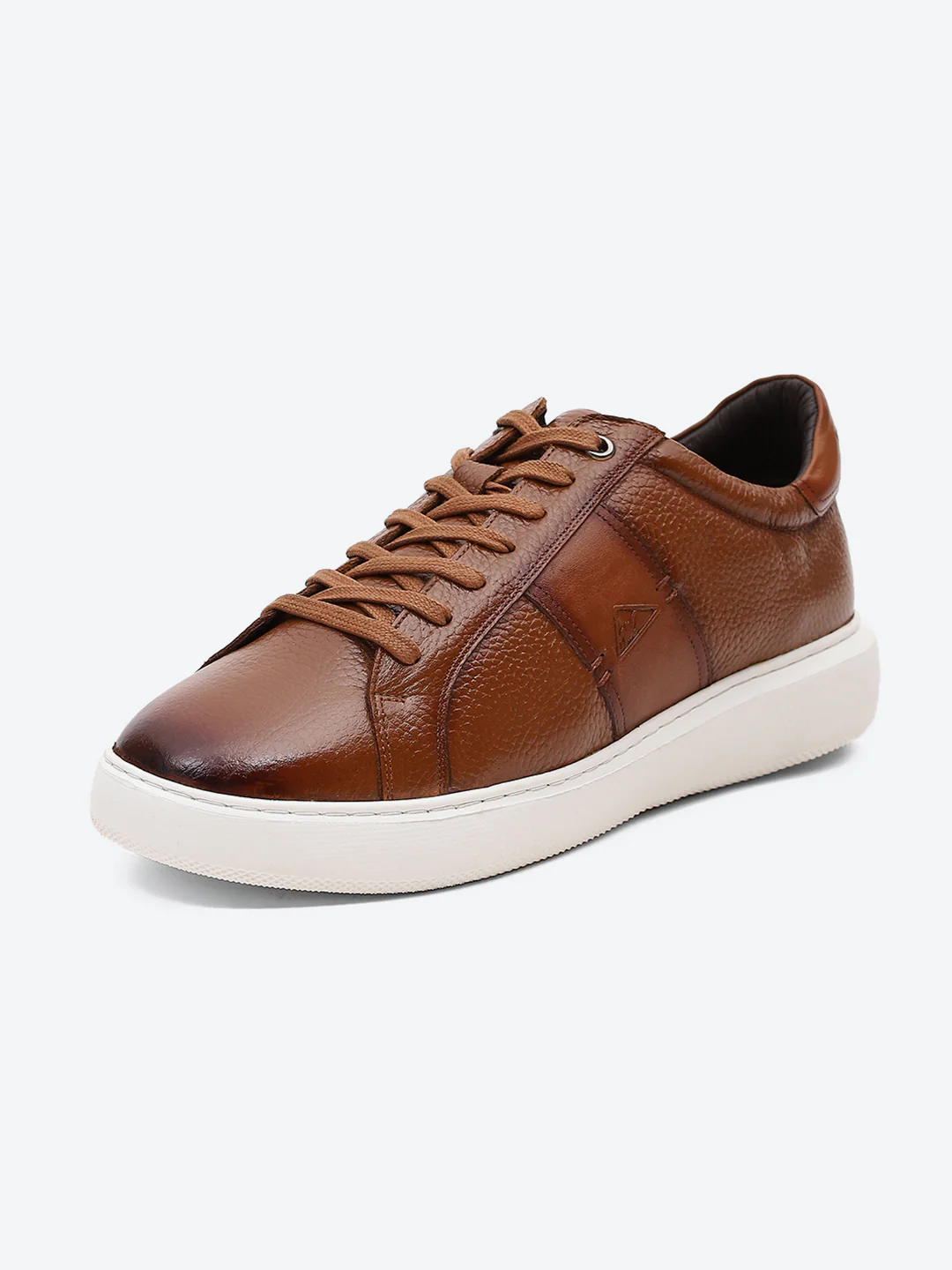 Men Tan Lace Up Leather Sneakers - Stylish & Comfortable - Image 3