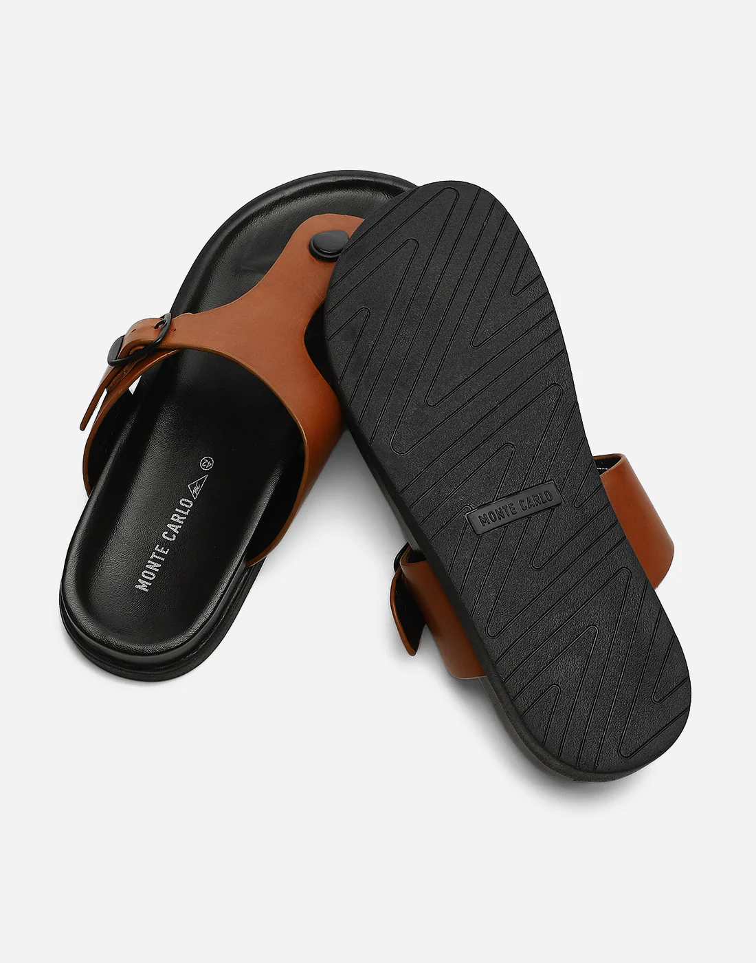 Men Tan Leather Comfort Casual Slippers - Image 2