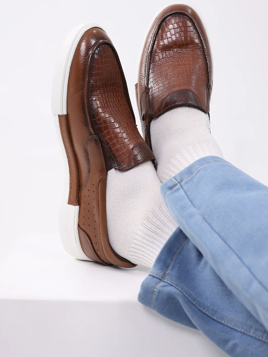Monte Carlo Tan Croc Print Leather Casual Slip on Shoes for Men - Image 10