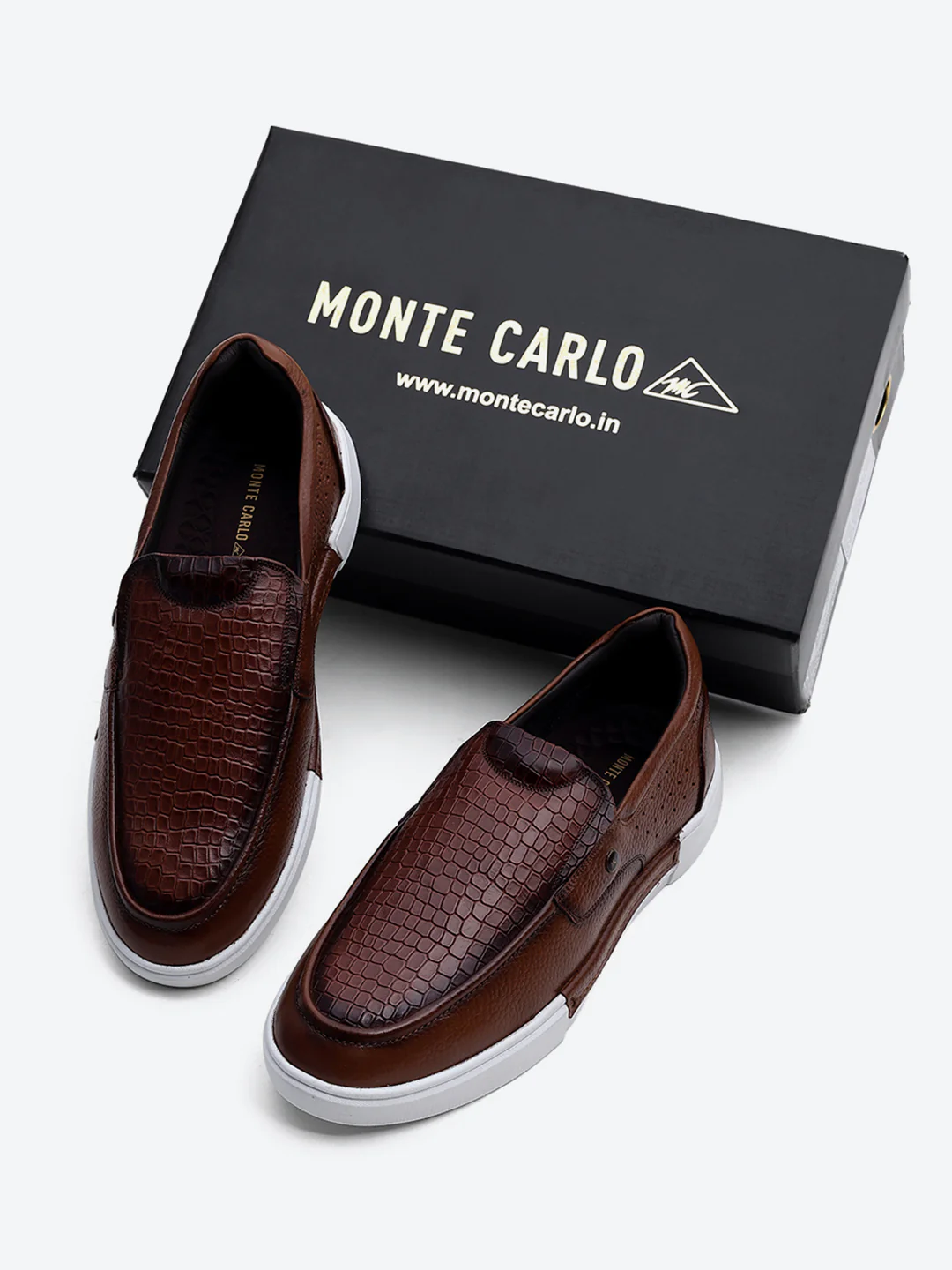 Monte Carlo Tan Croc Print Leather Casual Slip on Shoes for Men - Image 2
