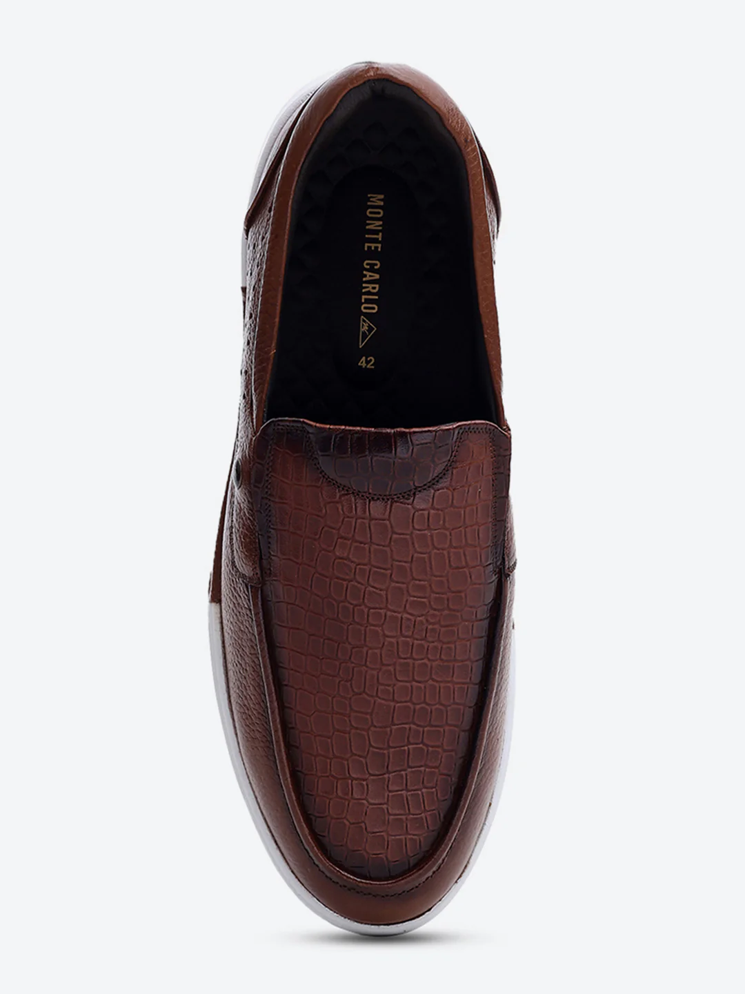 Monte Carlo Tan Croc Print Leather Casual Slip on Shoes for Men - Image 6