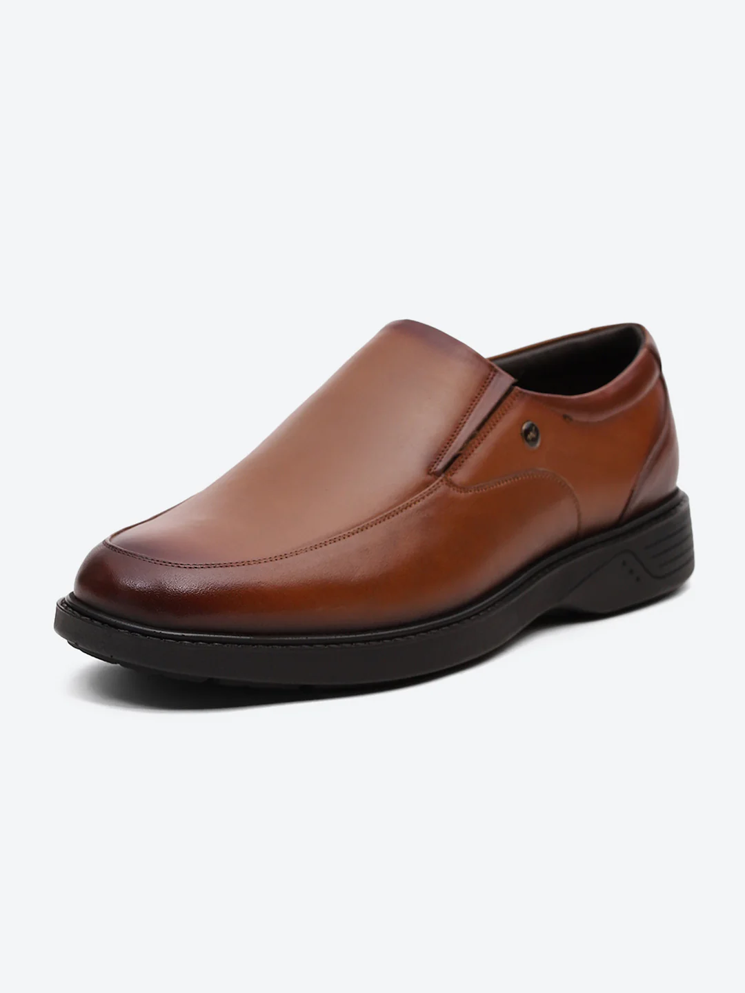 Men Tan Leather Slip on Shoes - Image 3