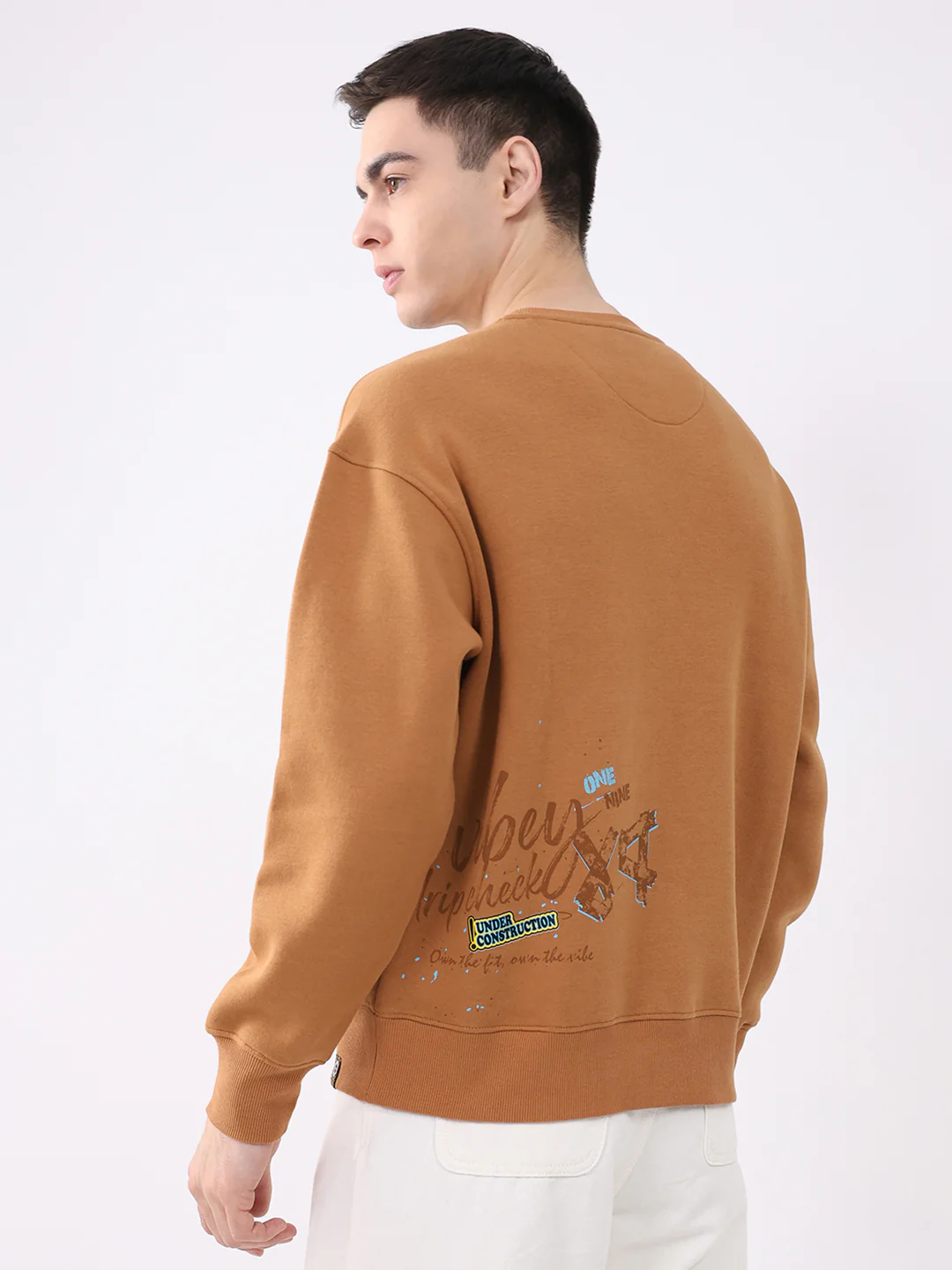 Men Tan Printed Round Neck Full Sleeve Sweatshirt - Image 5
