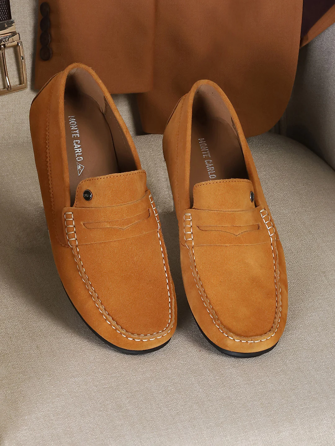 Men Tan Slip-On Genuine Leather Loafer