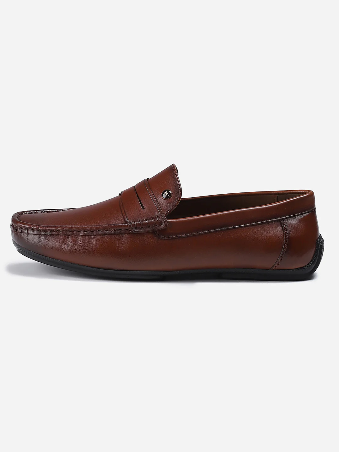 Men Tan Slip on Genuine Leather Loafers - Image 3