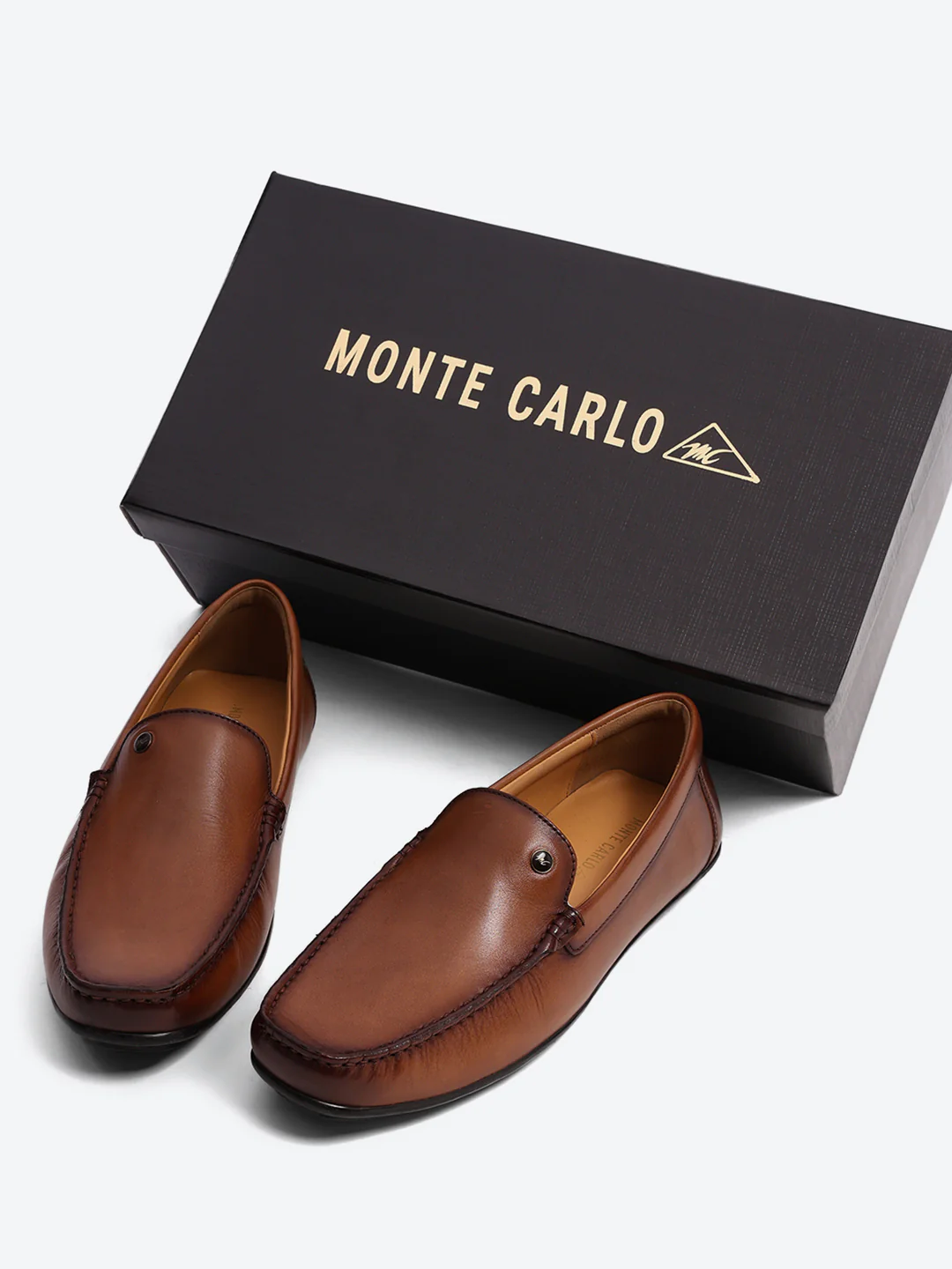 Men Tan Slip on Genuine Leather Loafers - Image 2