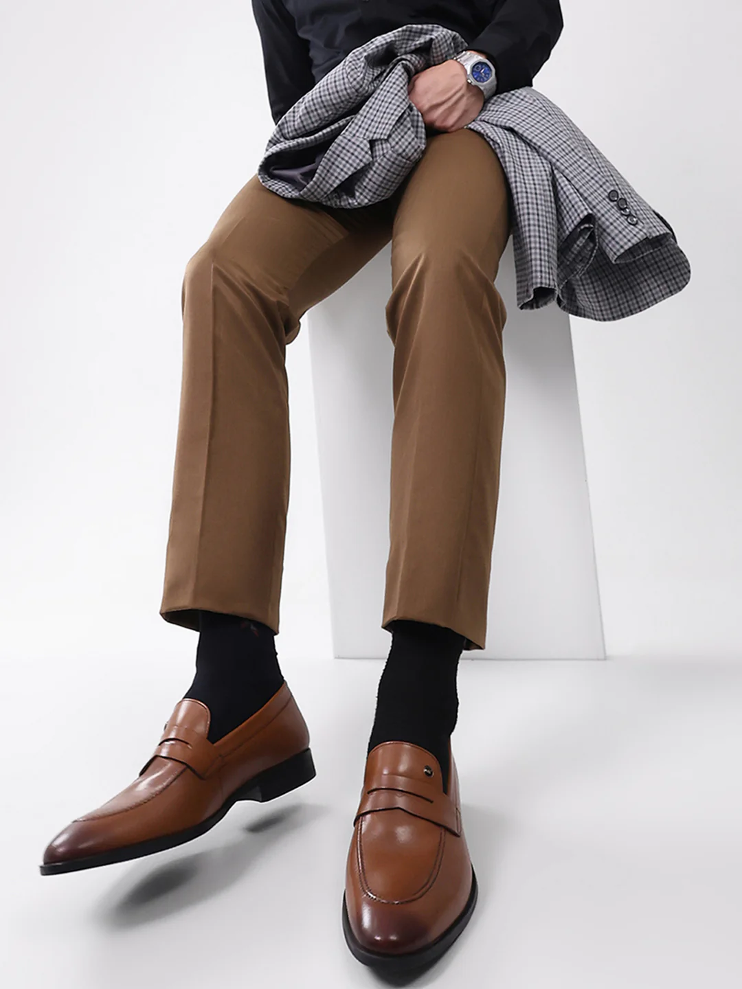 Men Tan Slip on Genuine Leather Loafers - Image 10