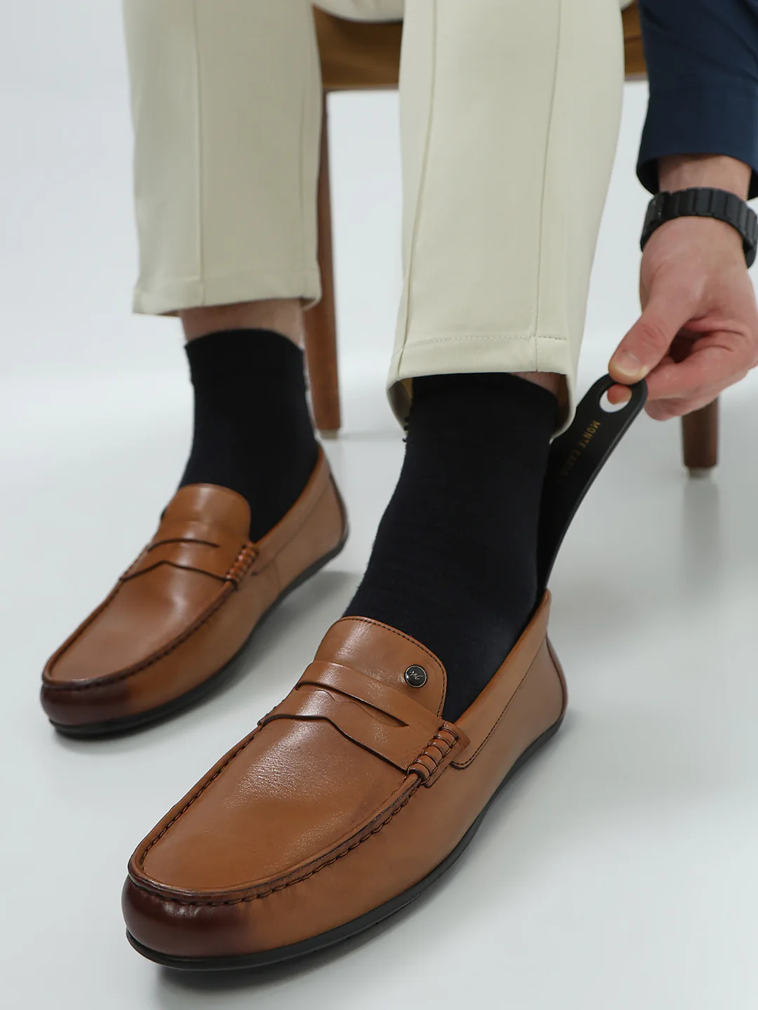 Men Tan Slip on Genuine Leather Loafers - Image 12