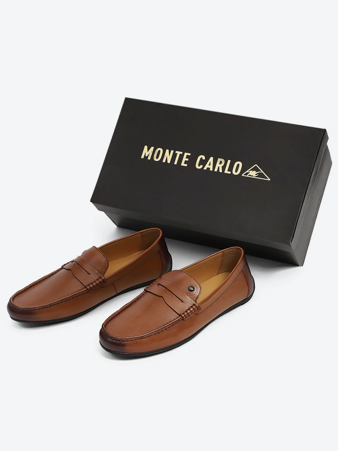 Men Tan Slip on Genuine Leather Loafers - Image 2