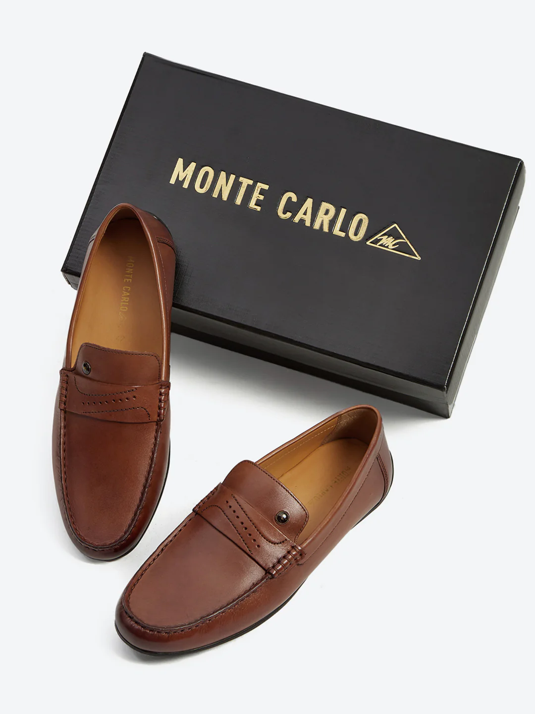Men Tan Slip on Genuine Leather Loafers - Image 2