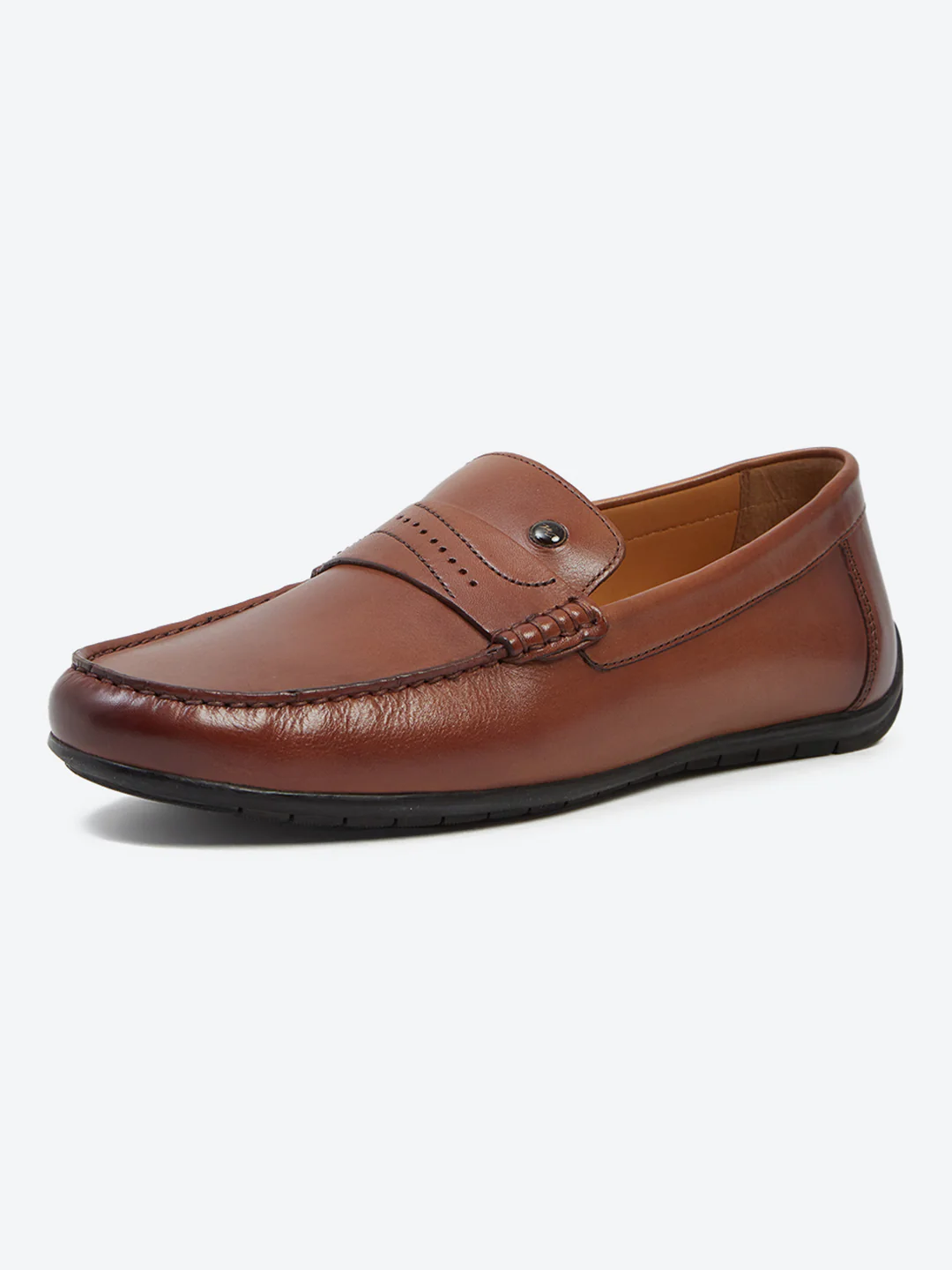 Men Tan Slip on Genuine Leather Loafers - Image 3