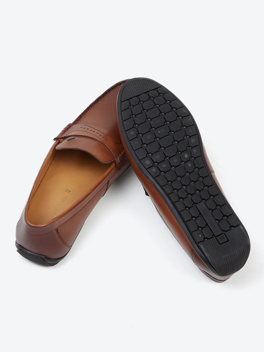 Men Tan Slip on Genuine Leather Loafers - Image 8