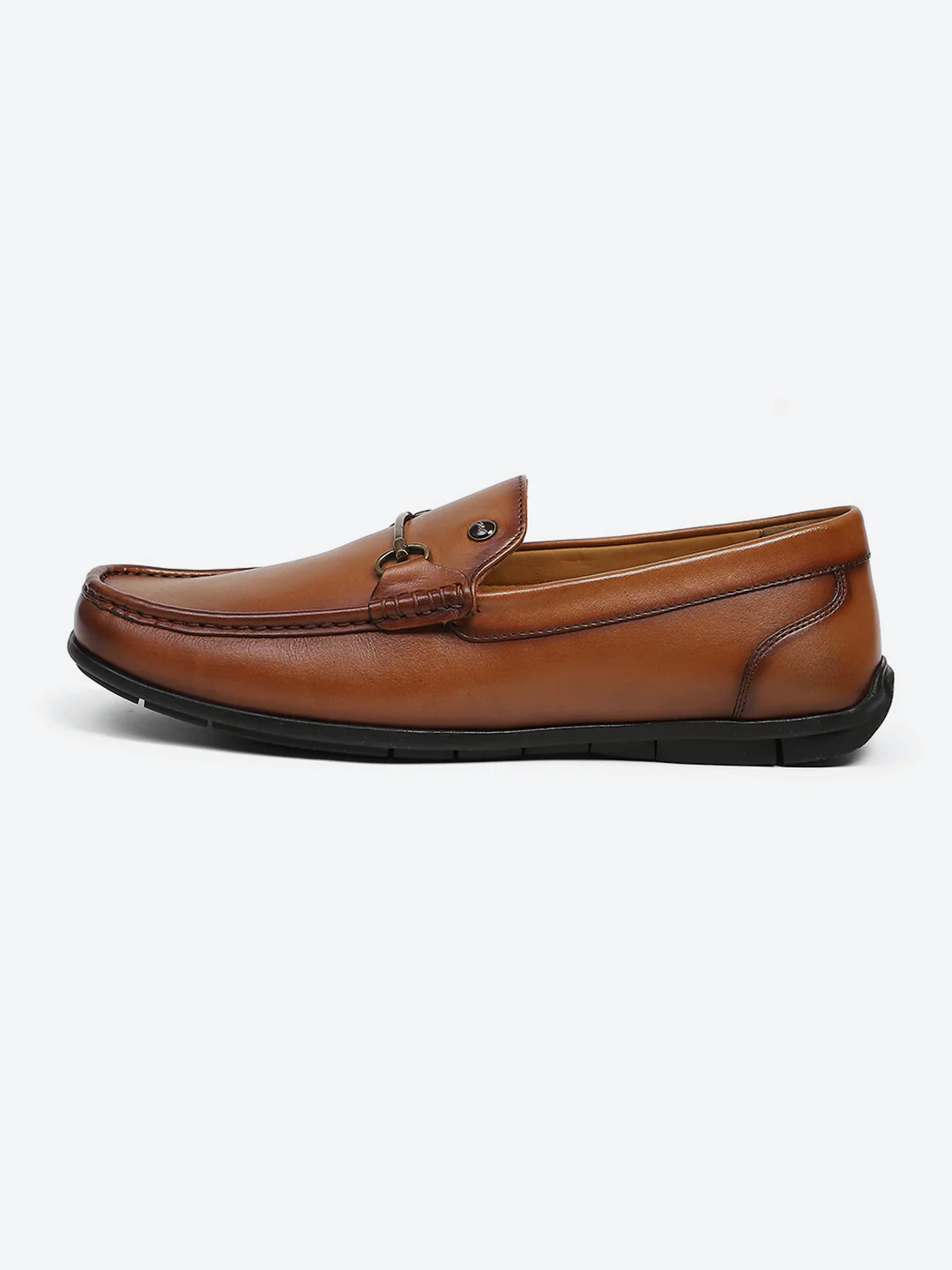 Men Tan Slip on Genuine Leather Loafers - Image 4