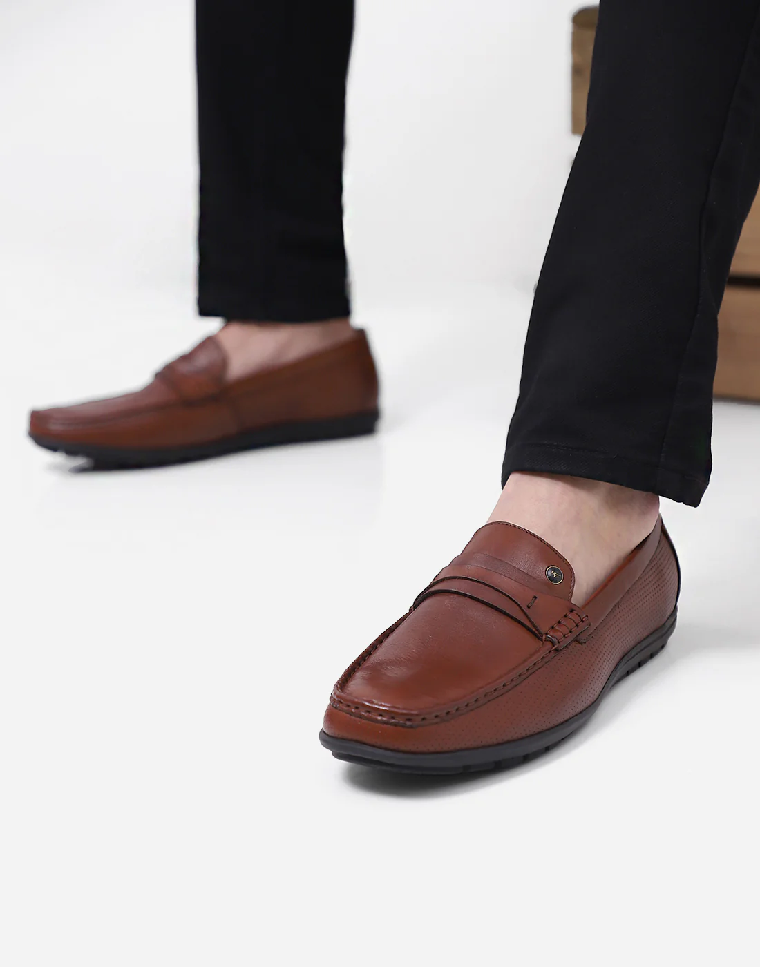 Men Tan Slip on Genuine Leather Loafers - Image 10