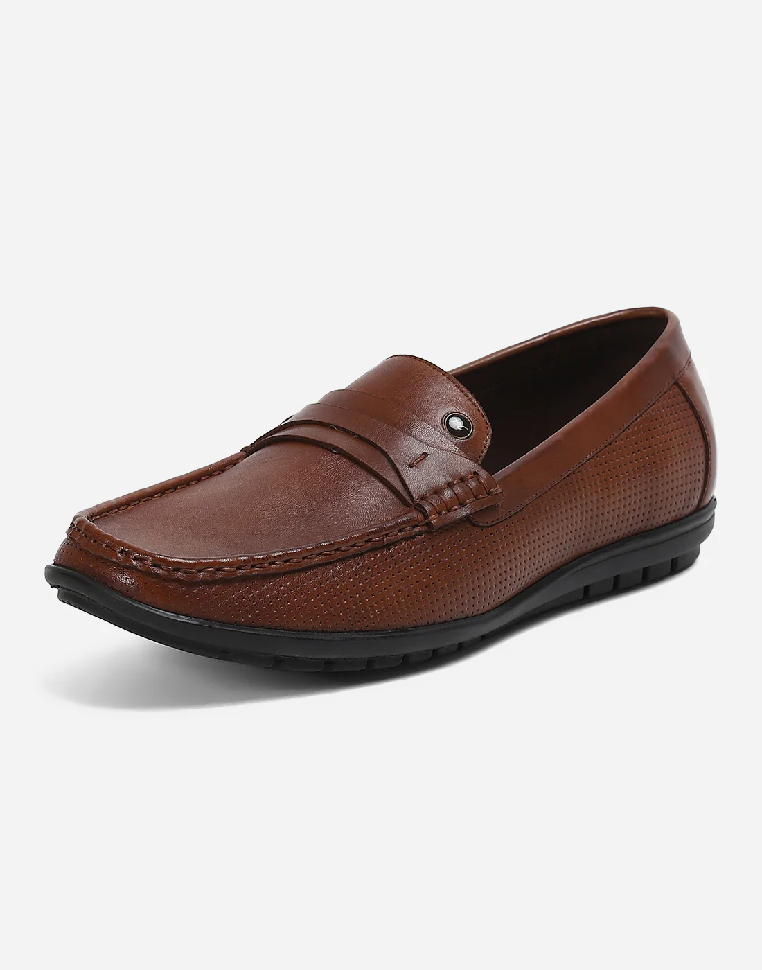 Men Tan Slip on Genuine Leather Loafers - Image 3