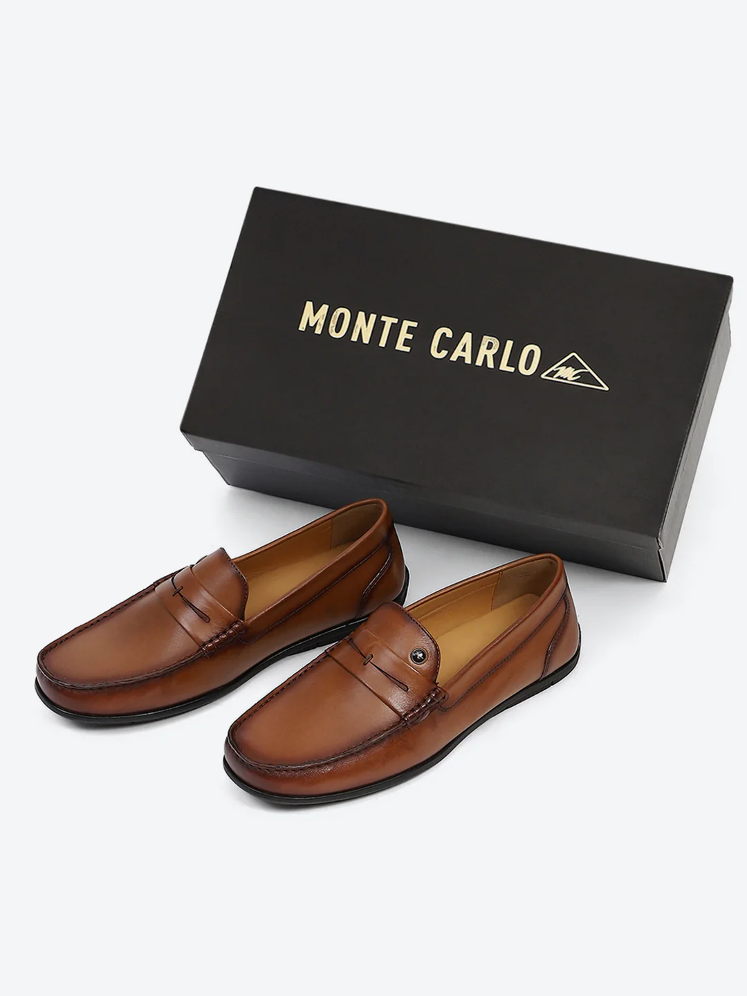 Men Tan Slip on Genuine Leather Loafers - Image 2