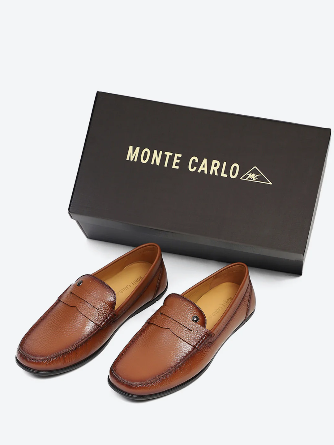 Men Tan Slip on Genuine Leather Loafers - Image 2