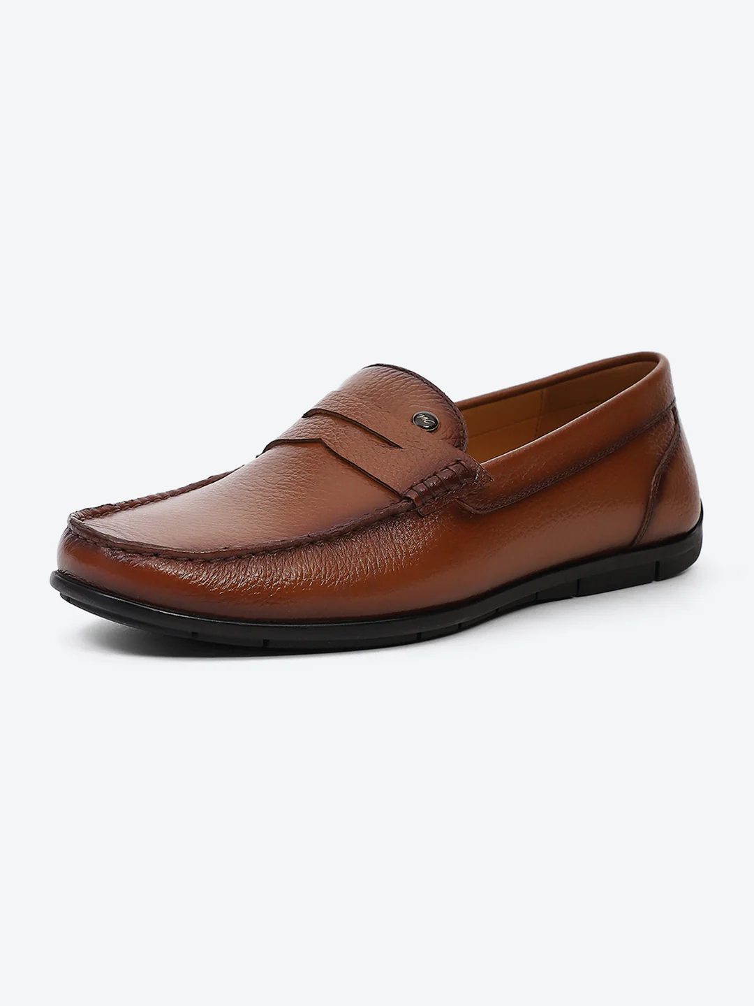 Men Tan Slip on Genuine Leather Loafers - Image 3