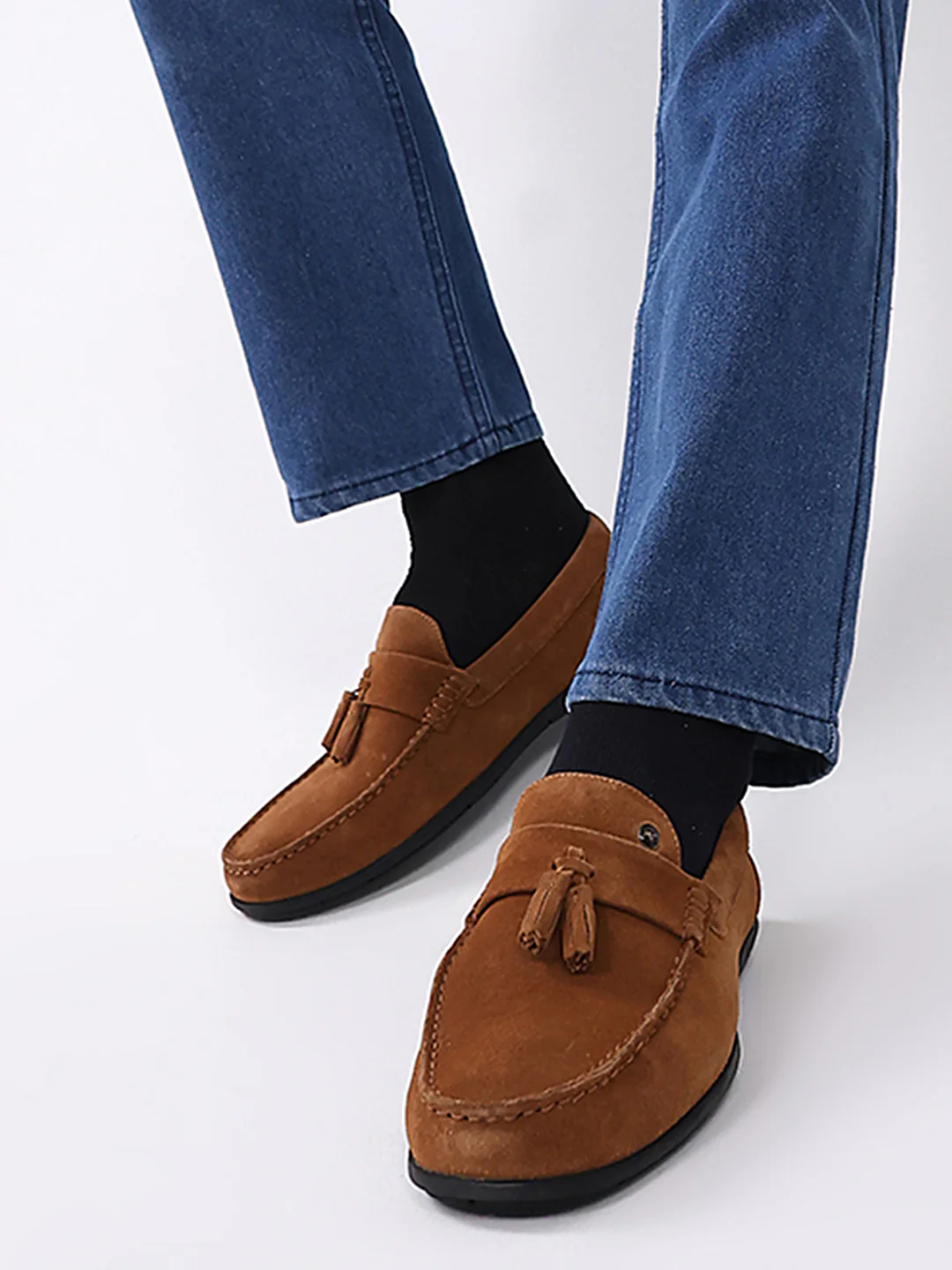 Men Tan Slip on Genuine Leather Loafers - Image 11