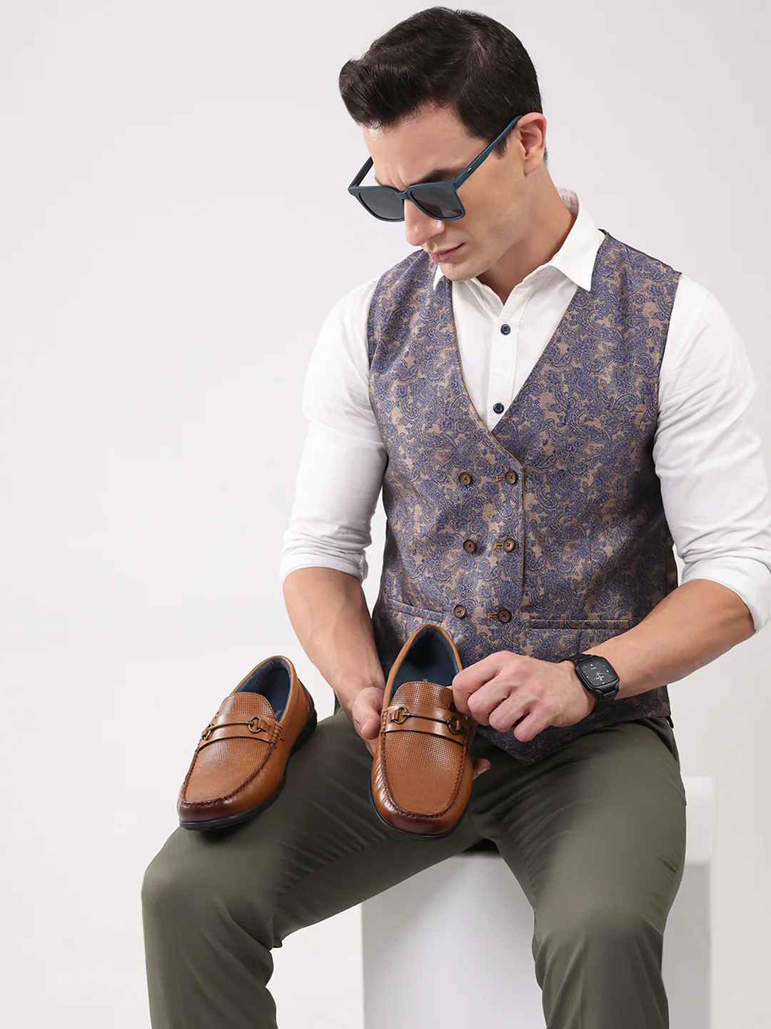 Men Tan Slip on Genuine Leather Loafers - Image 10