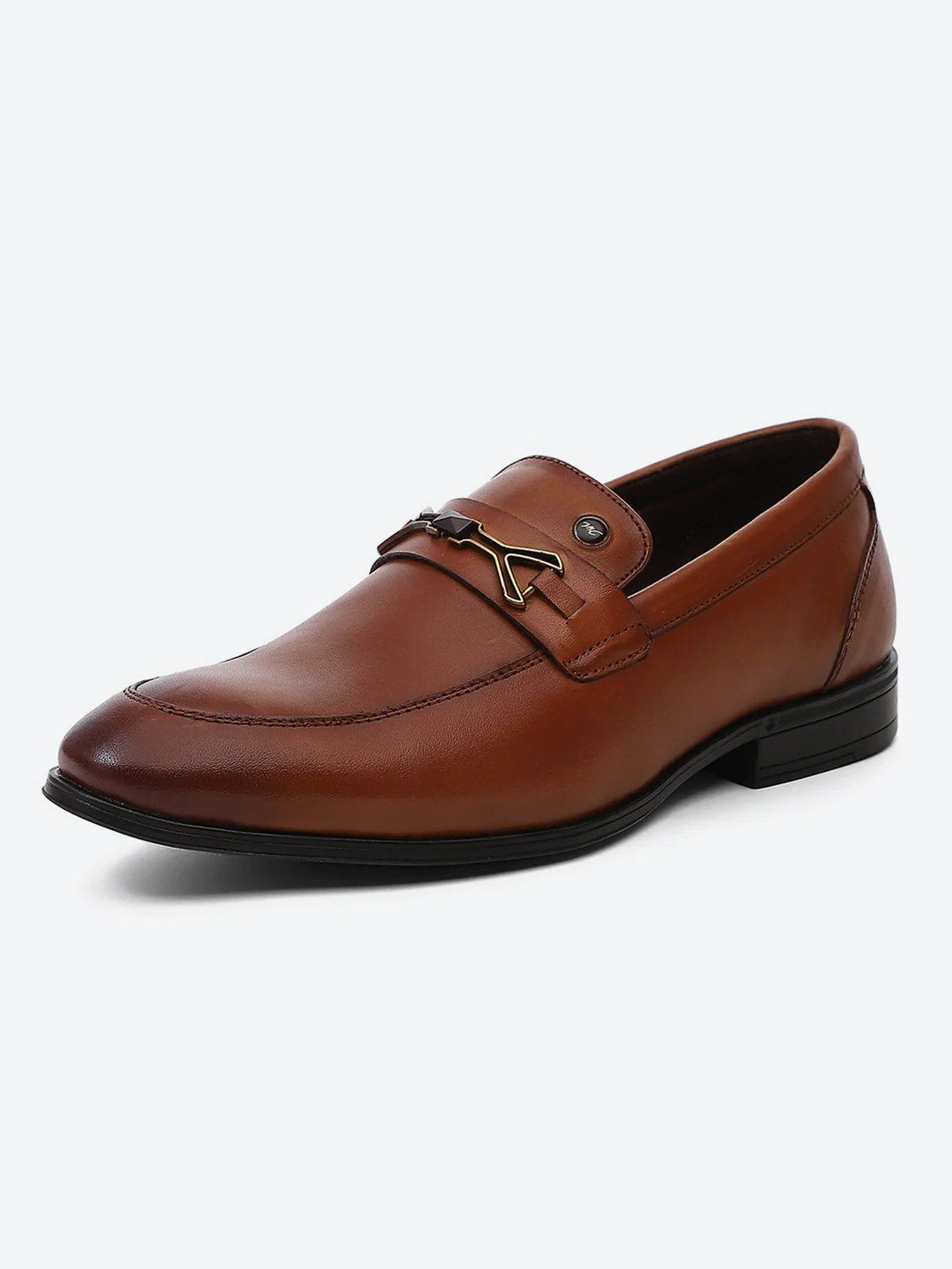 Men Tan Slip on Genuine Leather Horse-Bit Buckle Loafers - Image 3