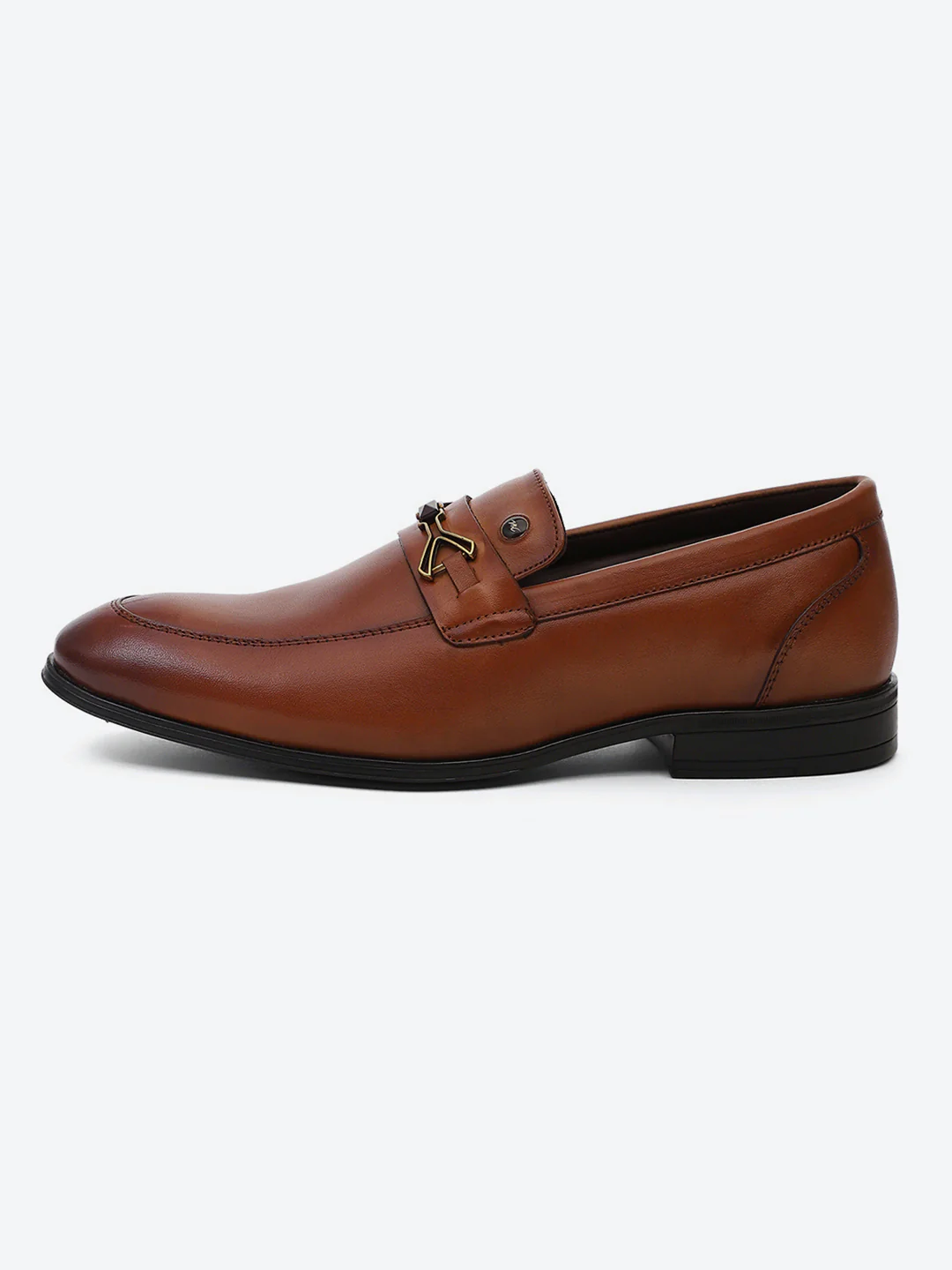 Men Tan Slip on Genuine Leather Horse-Bit Buckle Loafers - Image 4