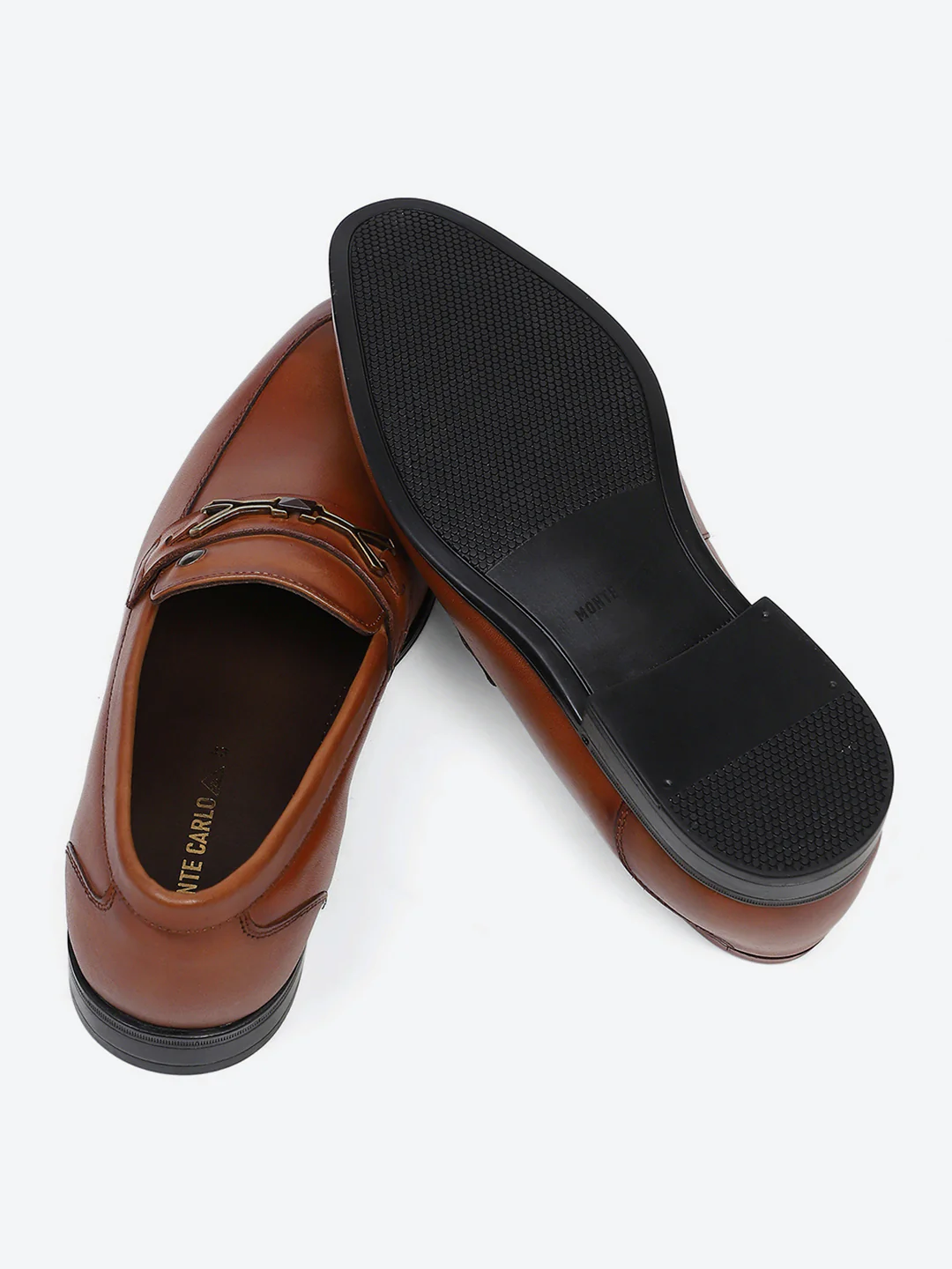 Men Tan Slip on Genuine Leather Horse-Bit Buckle Loafers - Image 8