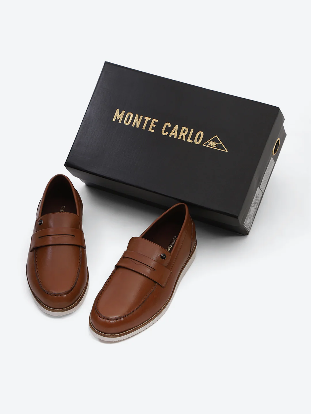 Men Tan Slip on Genuine Leather Penny Loafers - Image 2