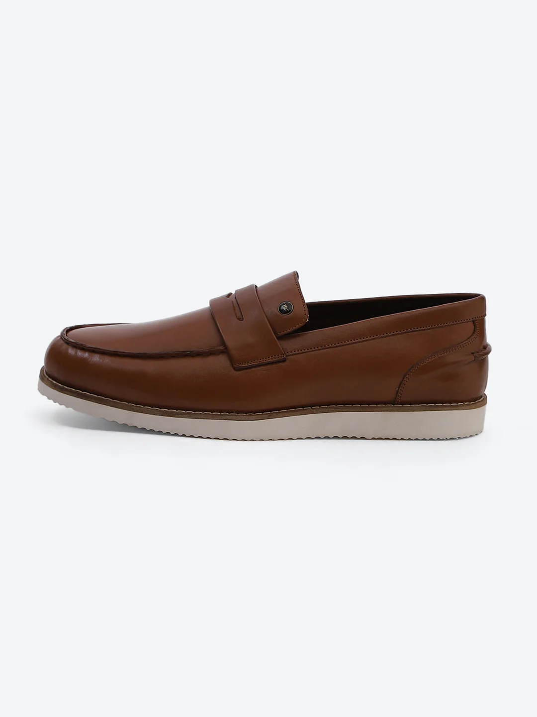 Men Tan Slip on Genuine Leather Penny Loafers - Image 4