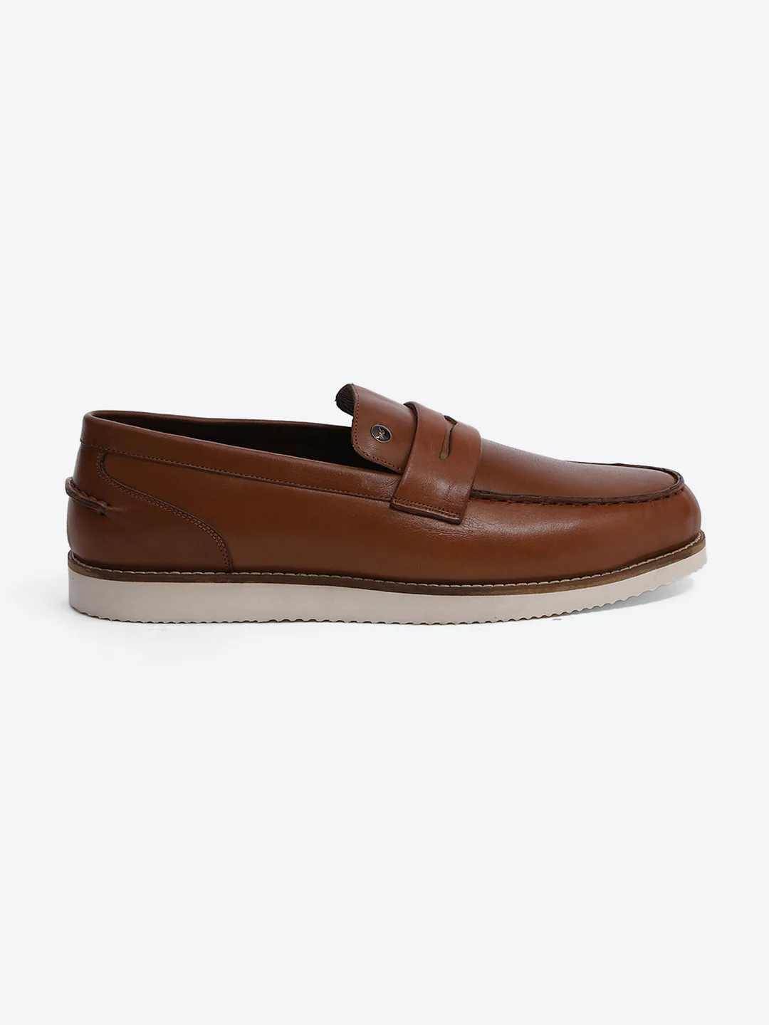 Men Tan Slip on Genuine Leather Penny Loafers - Image 5