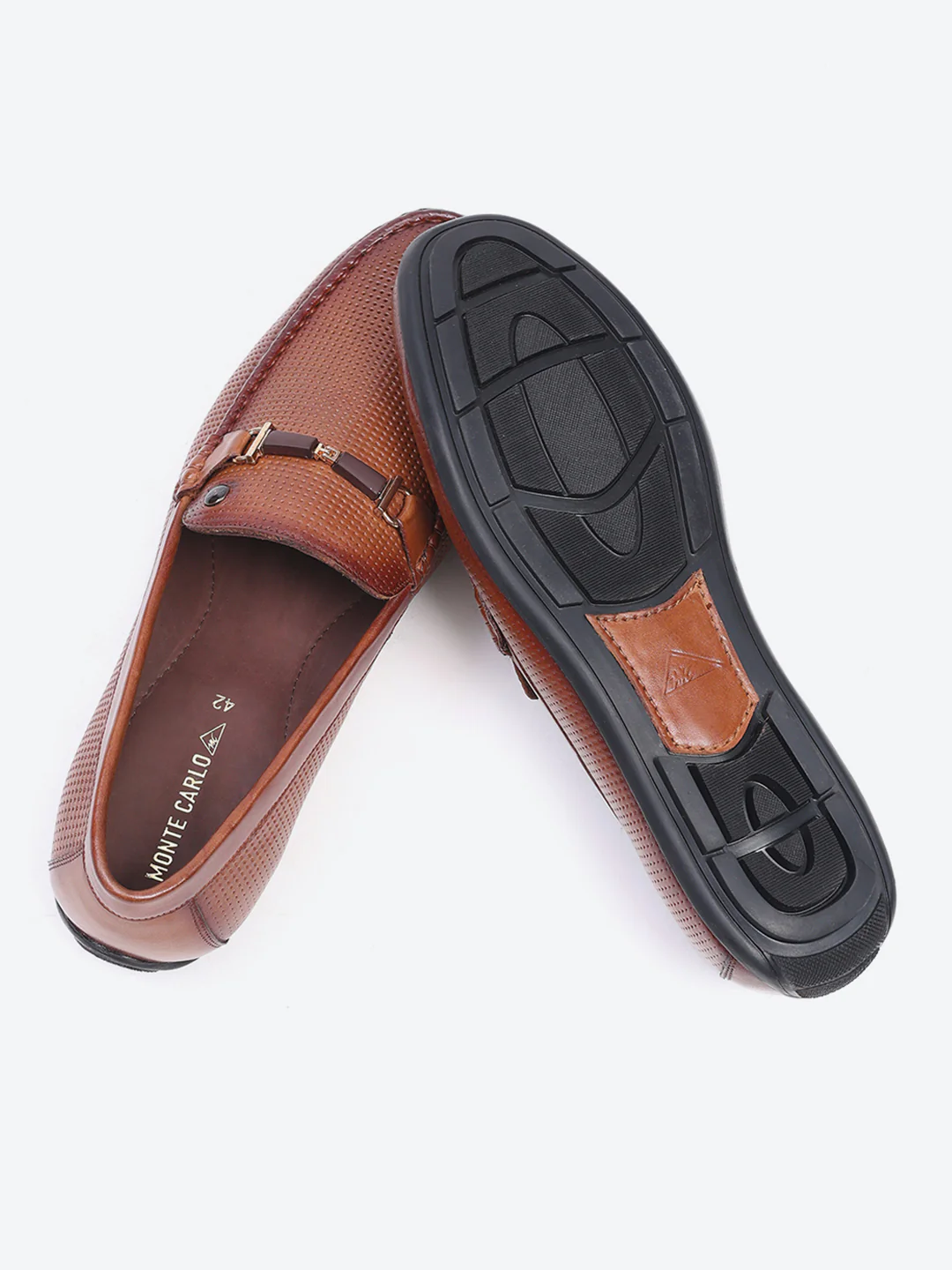 Men Tan Slip on Leather Loafers - Image 6