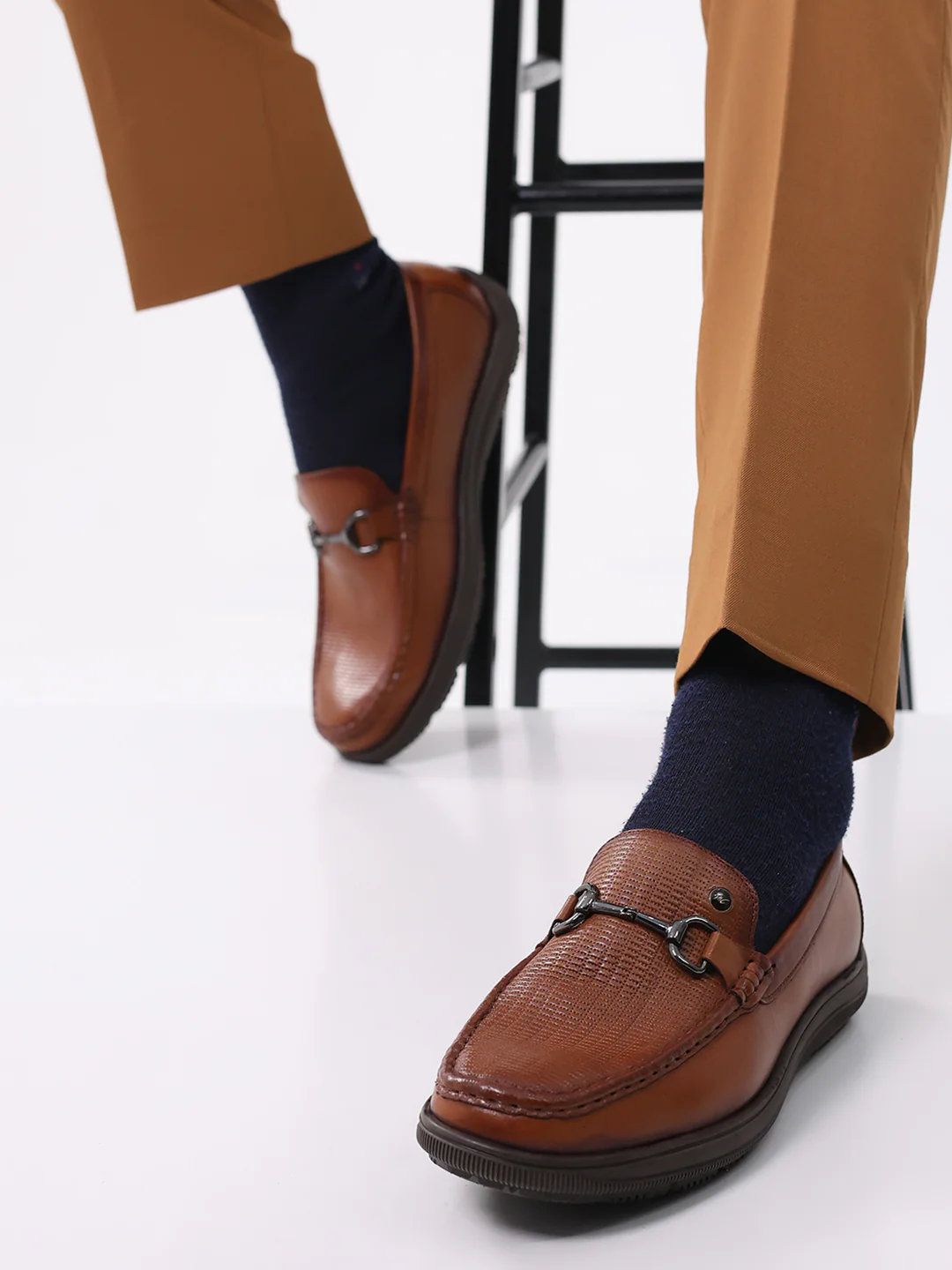 Men Tan Comfortable Slip on Leather Loafers - Image 11