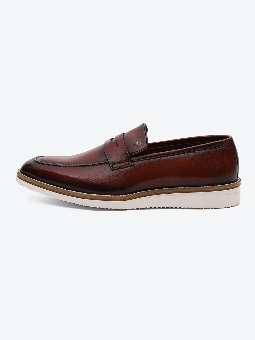 Men Tan Slip on Leather Penny Loafers - Stylish Fashion Shoes - Image 5