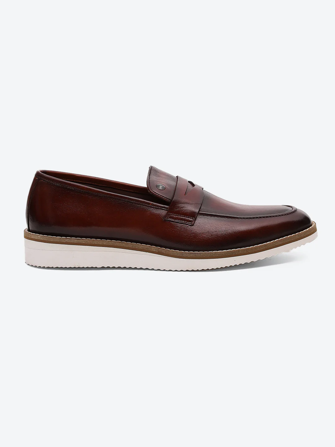Men Tan Slip on Leather Penny Loafers - Stylish Fashion Shoes - Image 6