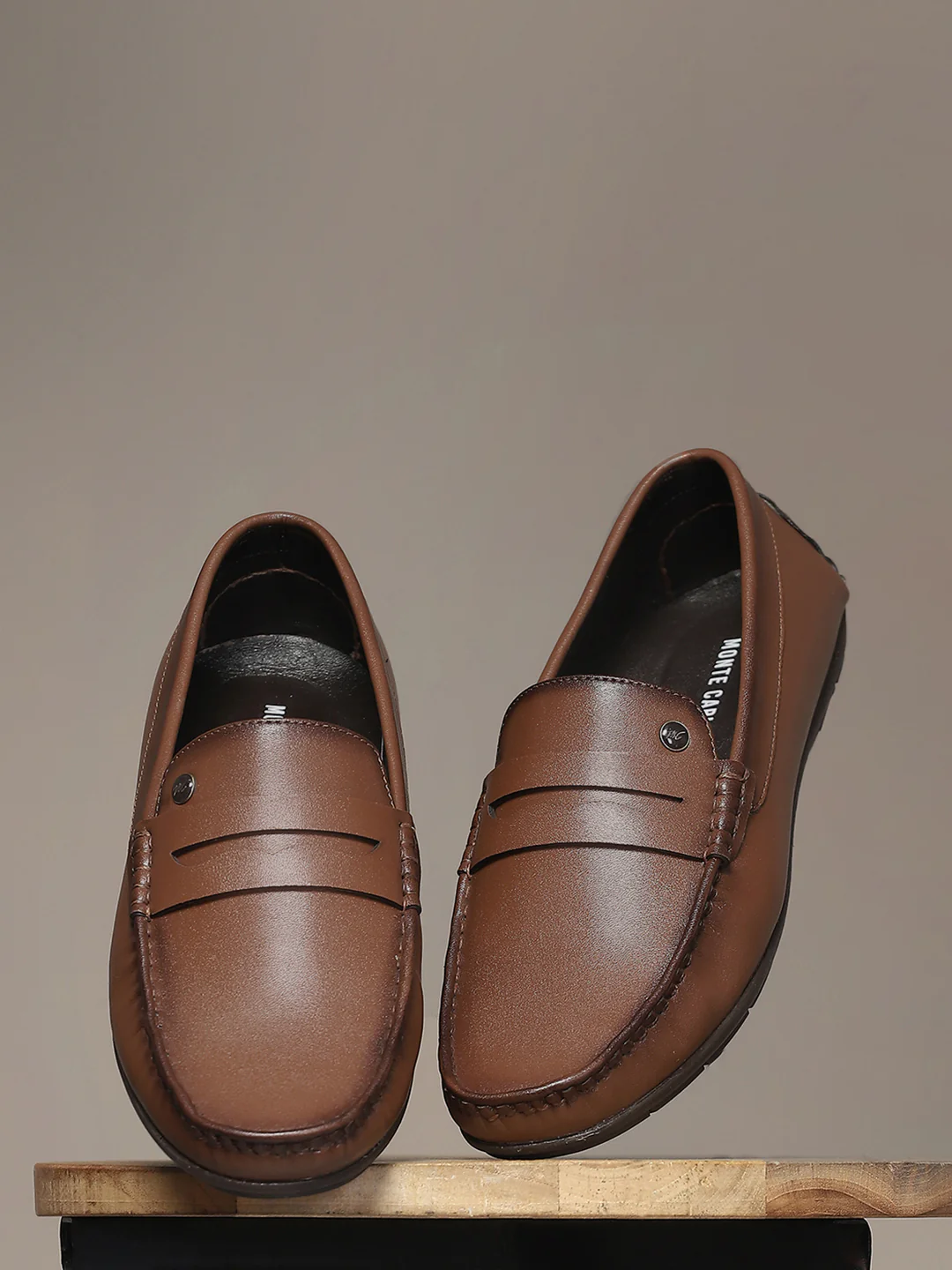 Men Tan Slip on Microfibre Loafers - Image 9