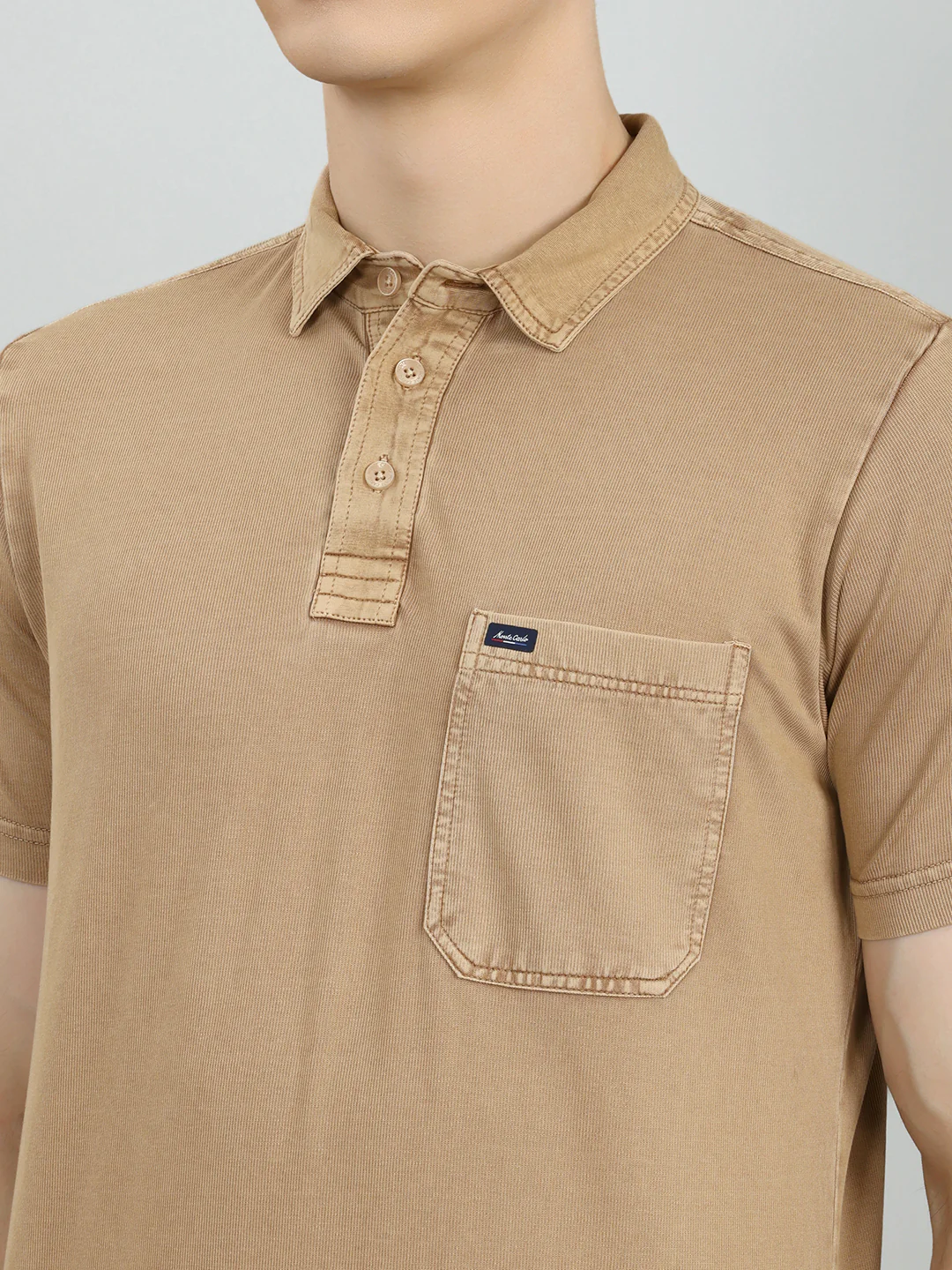 Men Tan Solid Collar Half Sleeve T-Shirt - Image 4