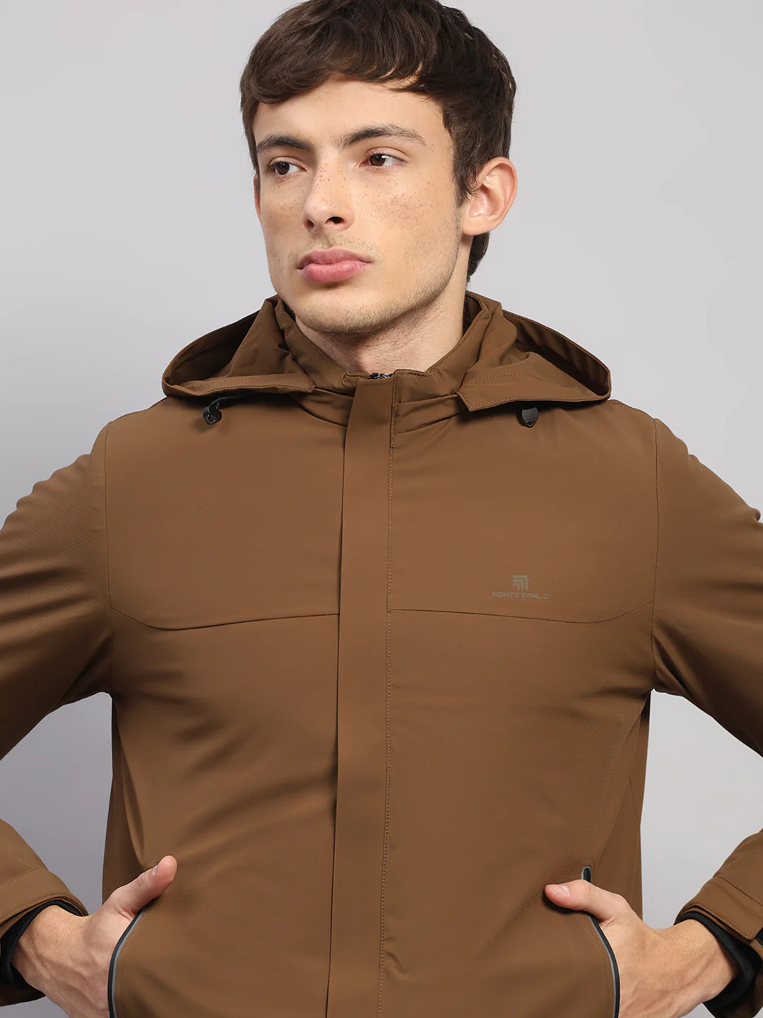 Men Tan Solid Hooded Full Sleeve Jacket - Image 7