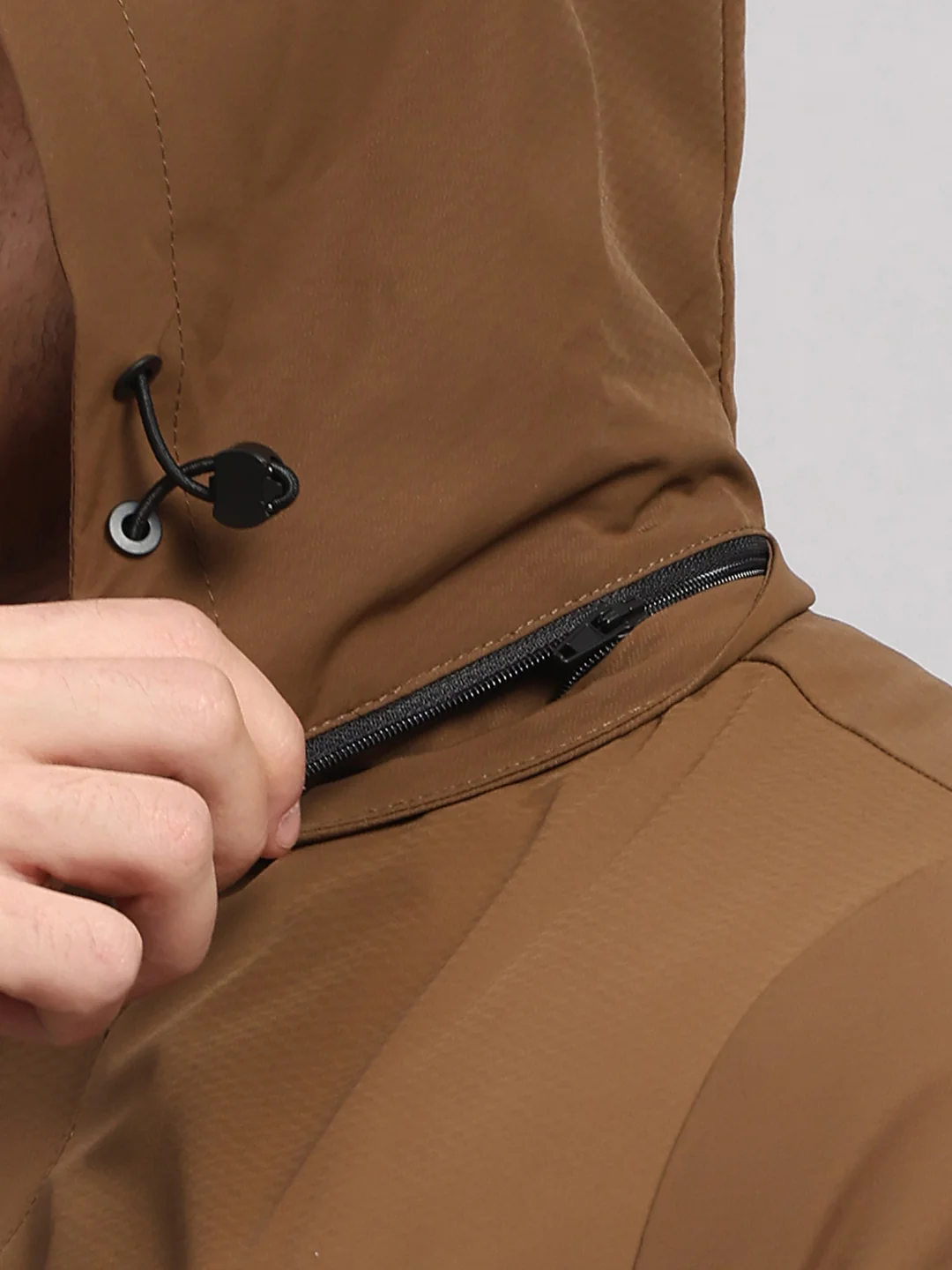 Men Tan Solid Hooded Full Sleeve Jacket - Image 8