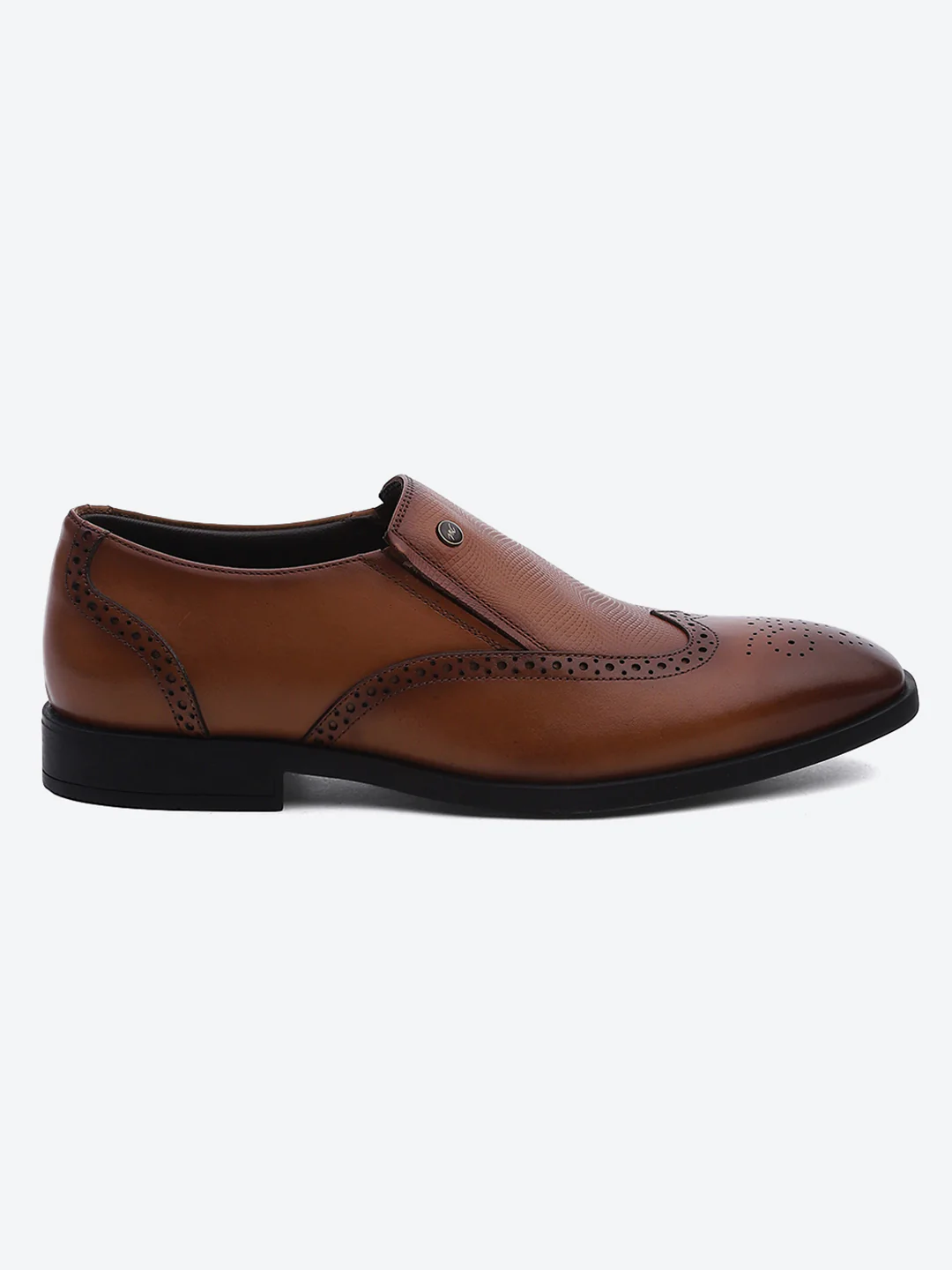 Men Tan Solid Slip on Genuine Leather Formal Shoes - Image 4