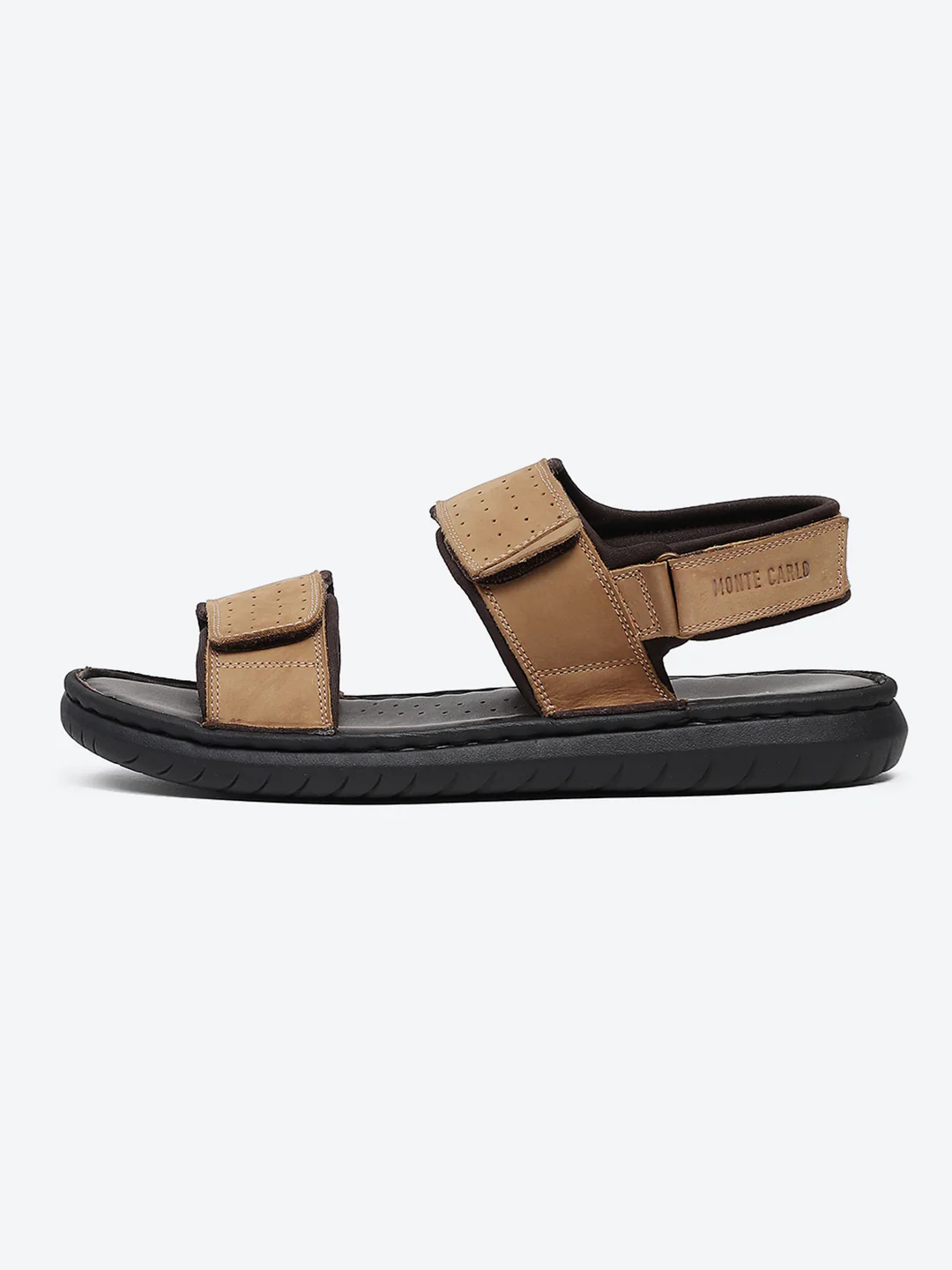 Men Tan Velcro Leather Sandals - Image 4