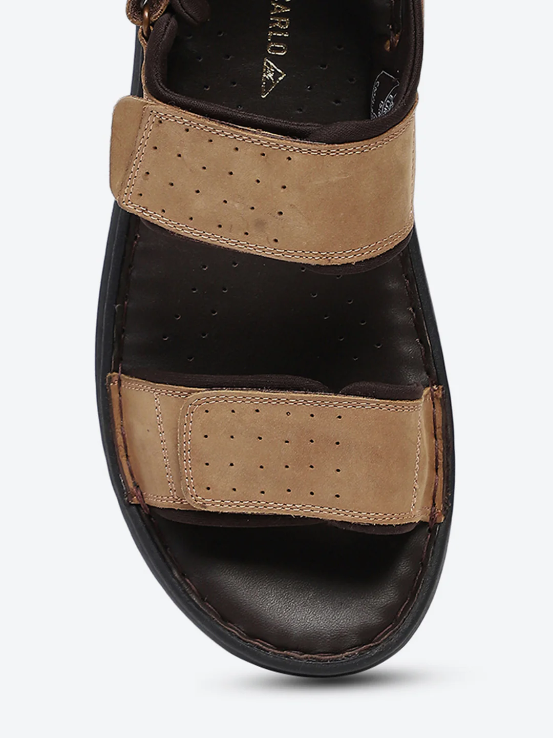 Men Tan Velcro Leather Sandals - Image 7