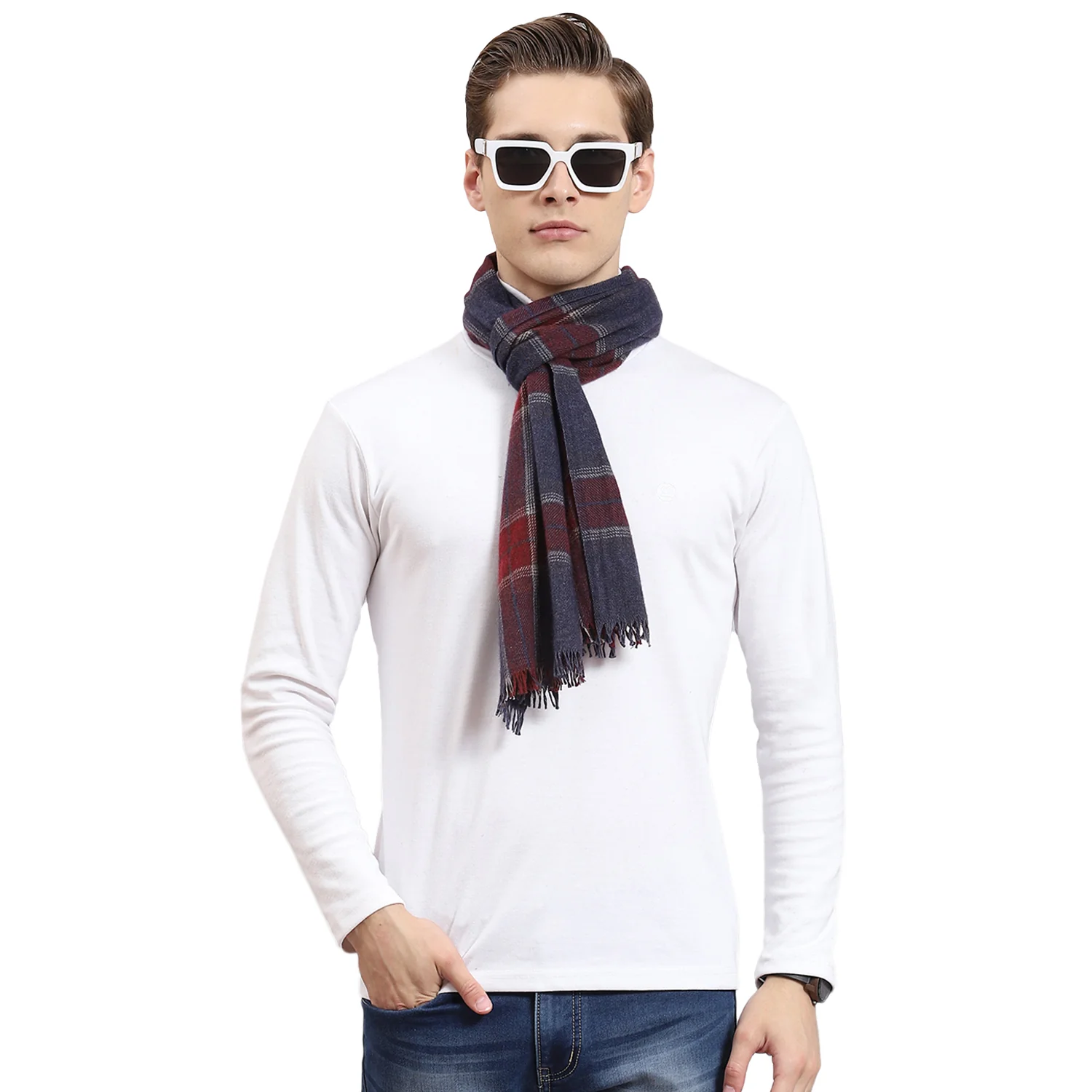 Men Teal Blue Check Muffler - Image 6