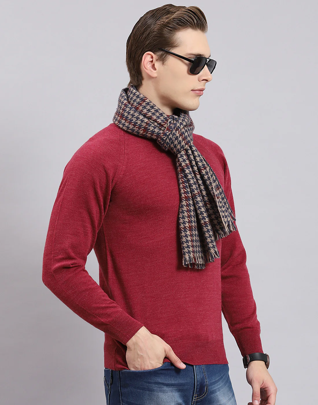 Men Teal Blue Check Muffler - Image 4