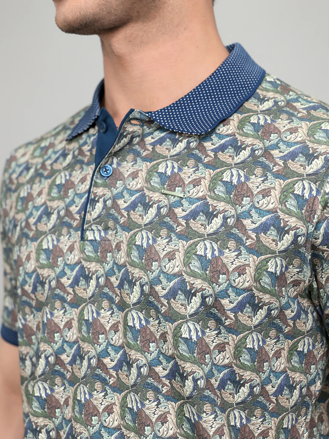 Men Teal Blue Printed Collar Half Sleeve T-Shirt with Plantable Seed Tag - Image 4