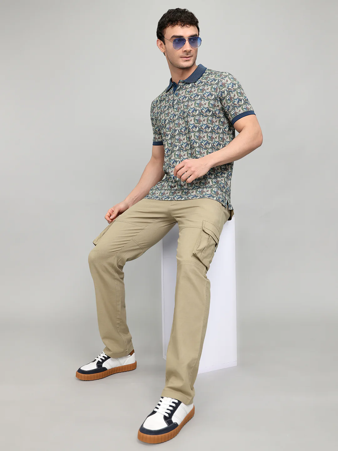 Men Teal Blue Printed Collar Half Sleeve T-Shirt with Plantable Seed Tag - Image 6